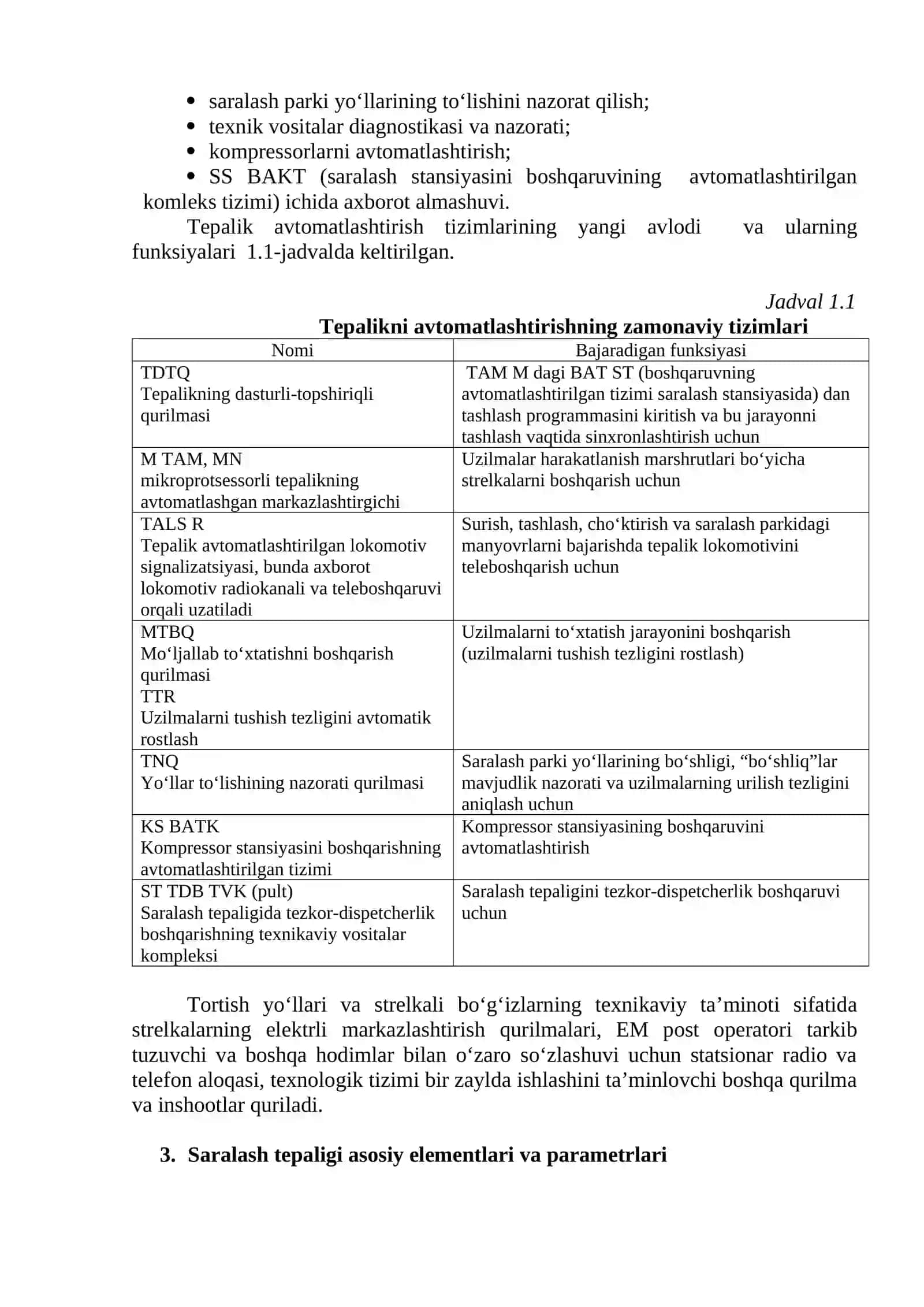 2-mavzu. Bekatda saralash inshootlari, turlari va qo‘llanishi. Saralash tepaligi turini tanlash. Saralash tepaligi planini tanlash va strelkali bo‘g‘zini loyihalash 3