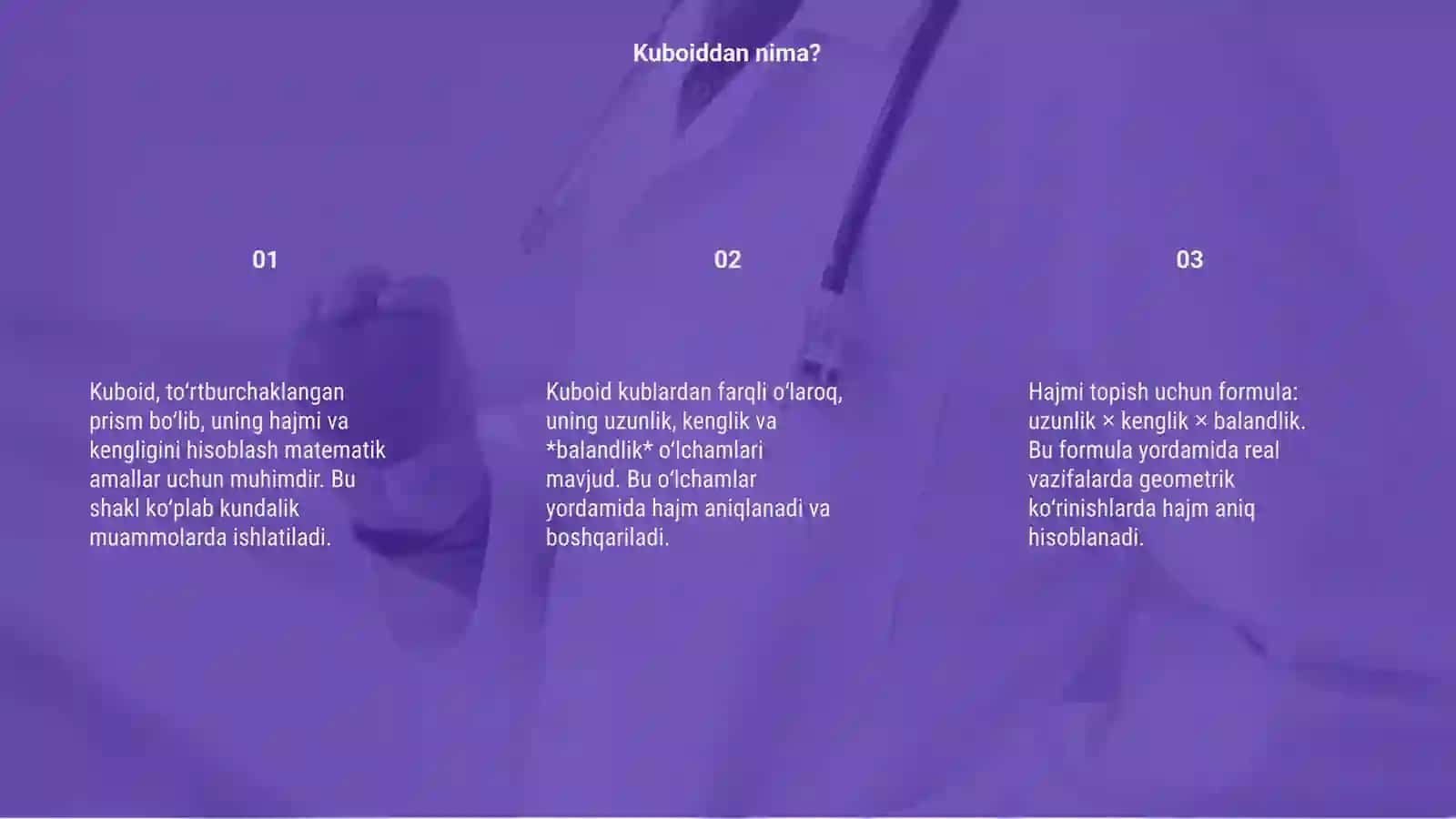 Kuboid va kunning hajmini topish 3
