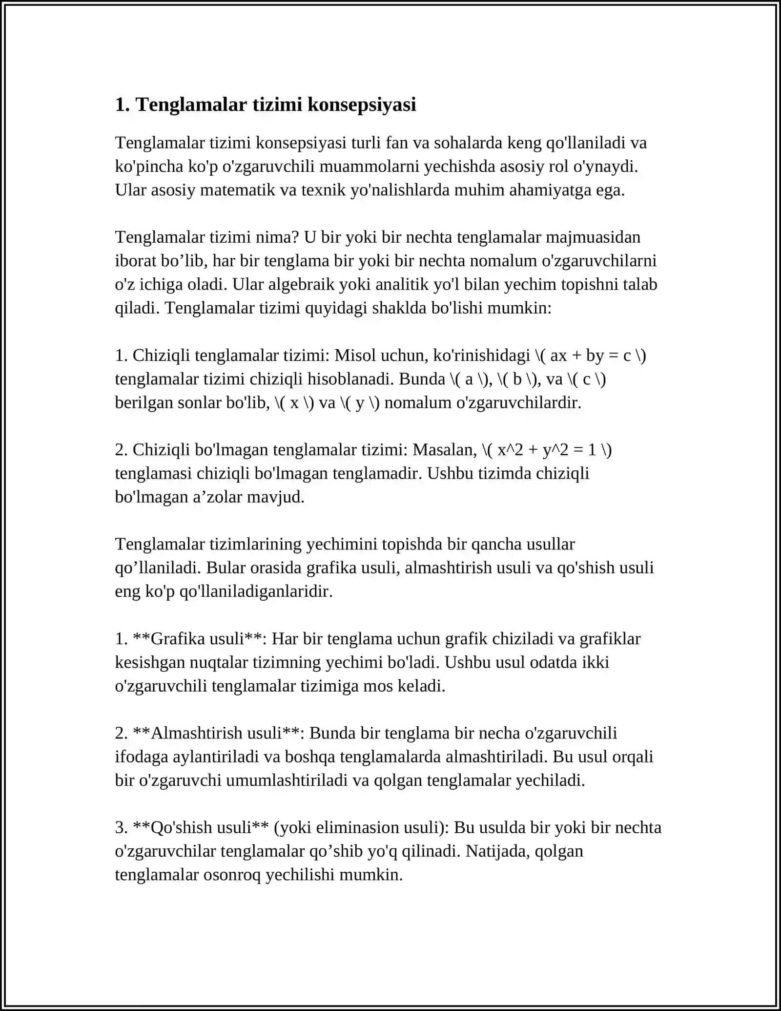 TENGLAMALAR TIZIMI KO‘RINISHIDAGI EKONOMETRIK TAHLIL 3