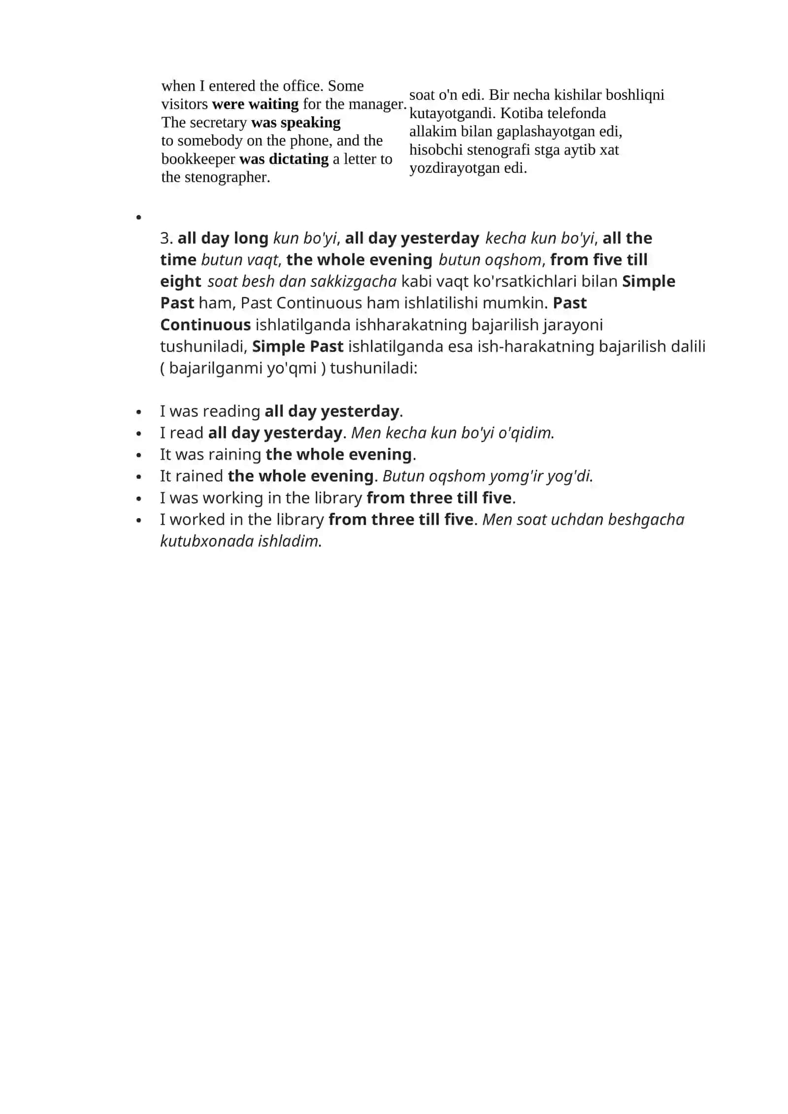 Past Continuous Tense ( O'tgan davom zamon ) 3