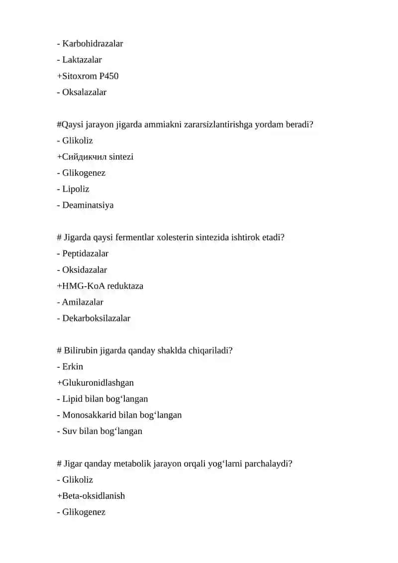 Jigar biokimyosi mavzusiga test 3