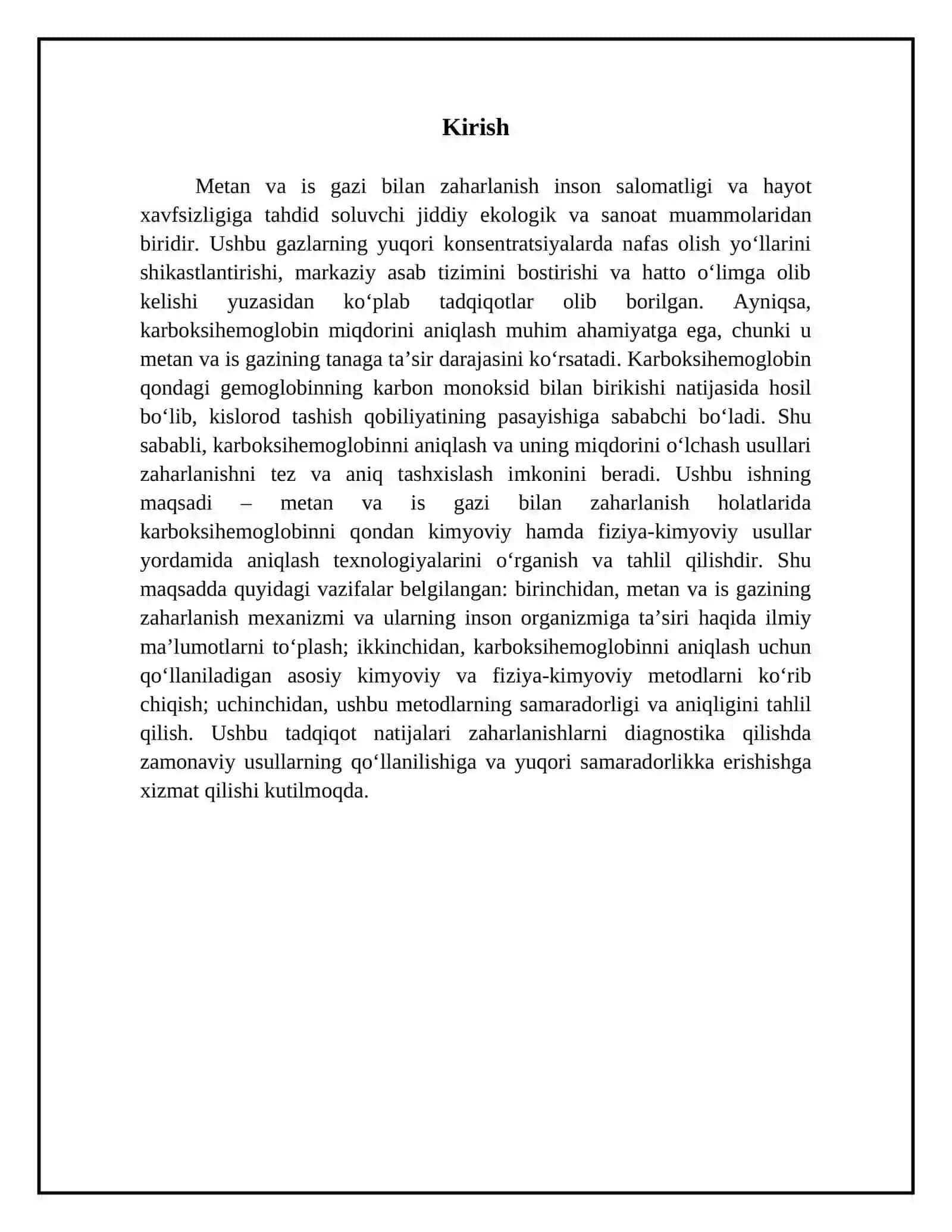 Metan va is gazi bilan zaharlanish. Karboksigemoglobinni qondan kimyoviy va jfizik-kimyoviy usullarda tahlil qilish 3