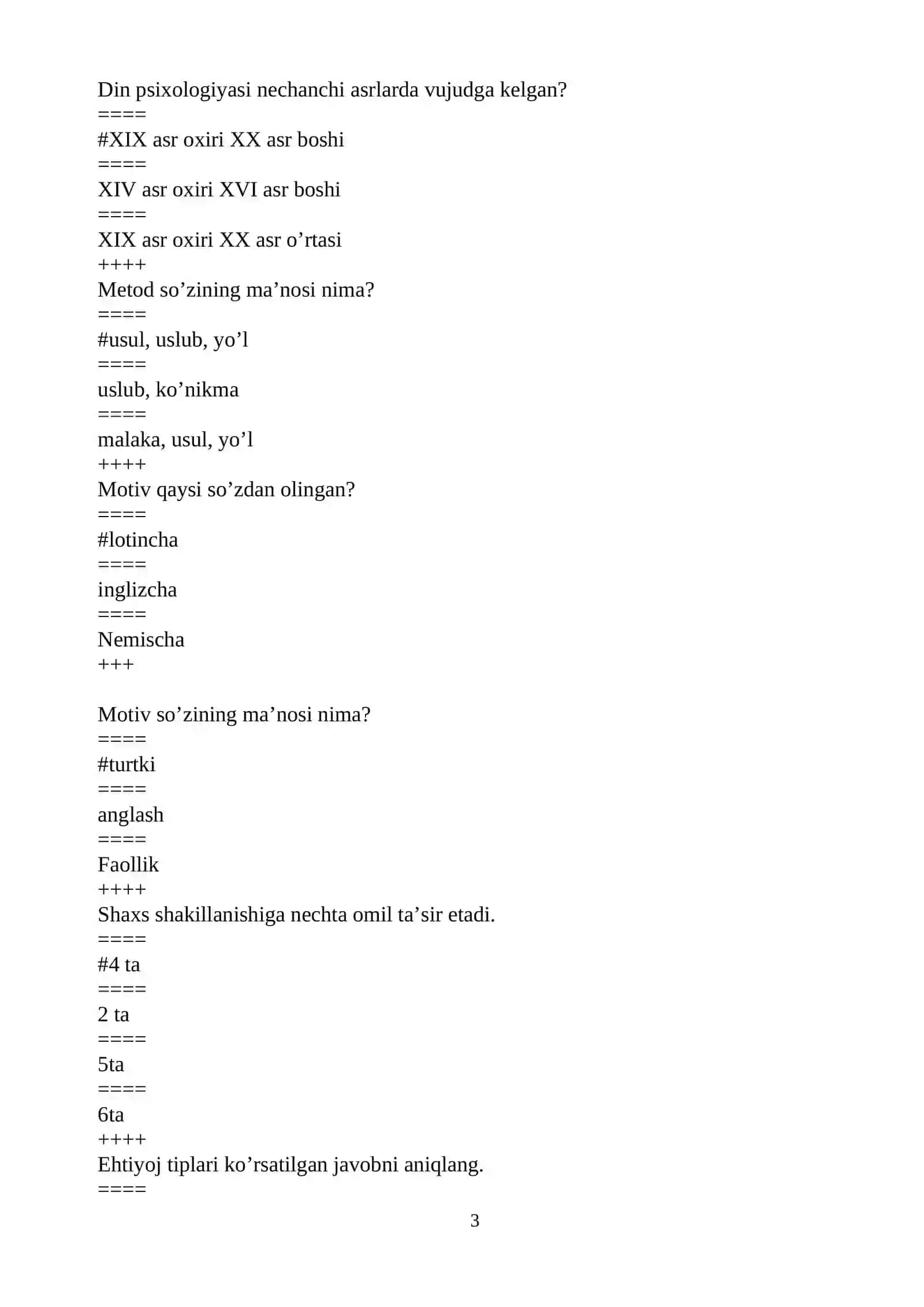 UMUMIY PSIXOLOGIYA FANIDAN TESTLARI 3