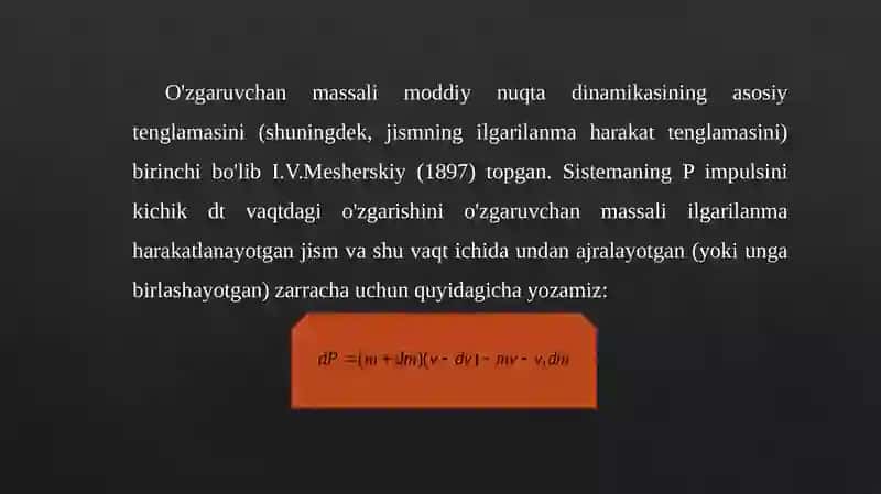 O'zgaruvchan massali jism harakati 3