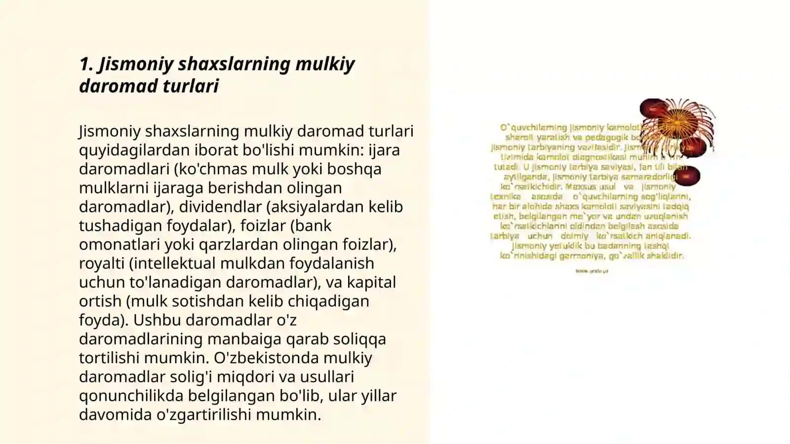 Jismoniy shaxslarning mulkiy daromadlari va ularni soliqqa tortish xususiyatlari 3