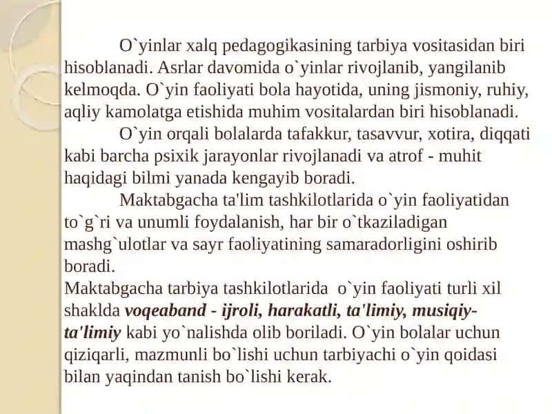 Bolalar lugʻatini boyitish dataʼ1 imiyoʻyinlarning ahamiyati 3