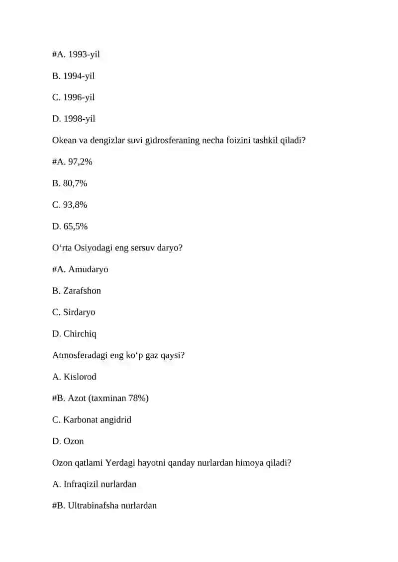 Atrof-muhit muhofazasi yakuniy nazorat test 290#. 3