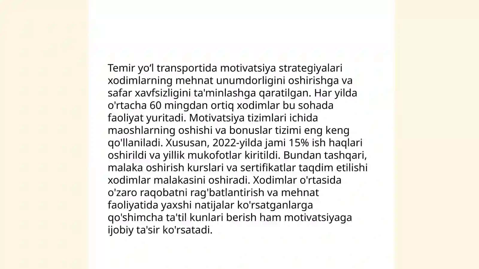 Temir yo‘l transportida mativlashtirish va rag‘batlantirish 3