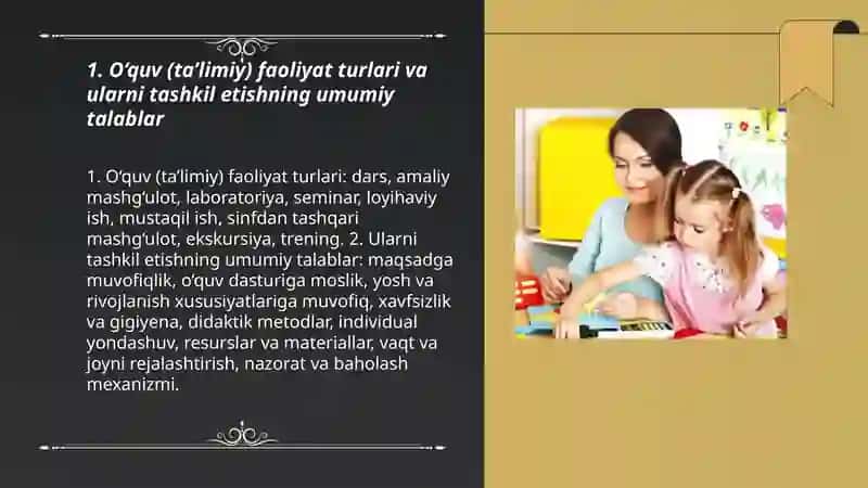 Ta'lim muassasalarida bolalar faoliyati turlari va ularni tashkil etishga qoyiladigan umumiy talablar 3