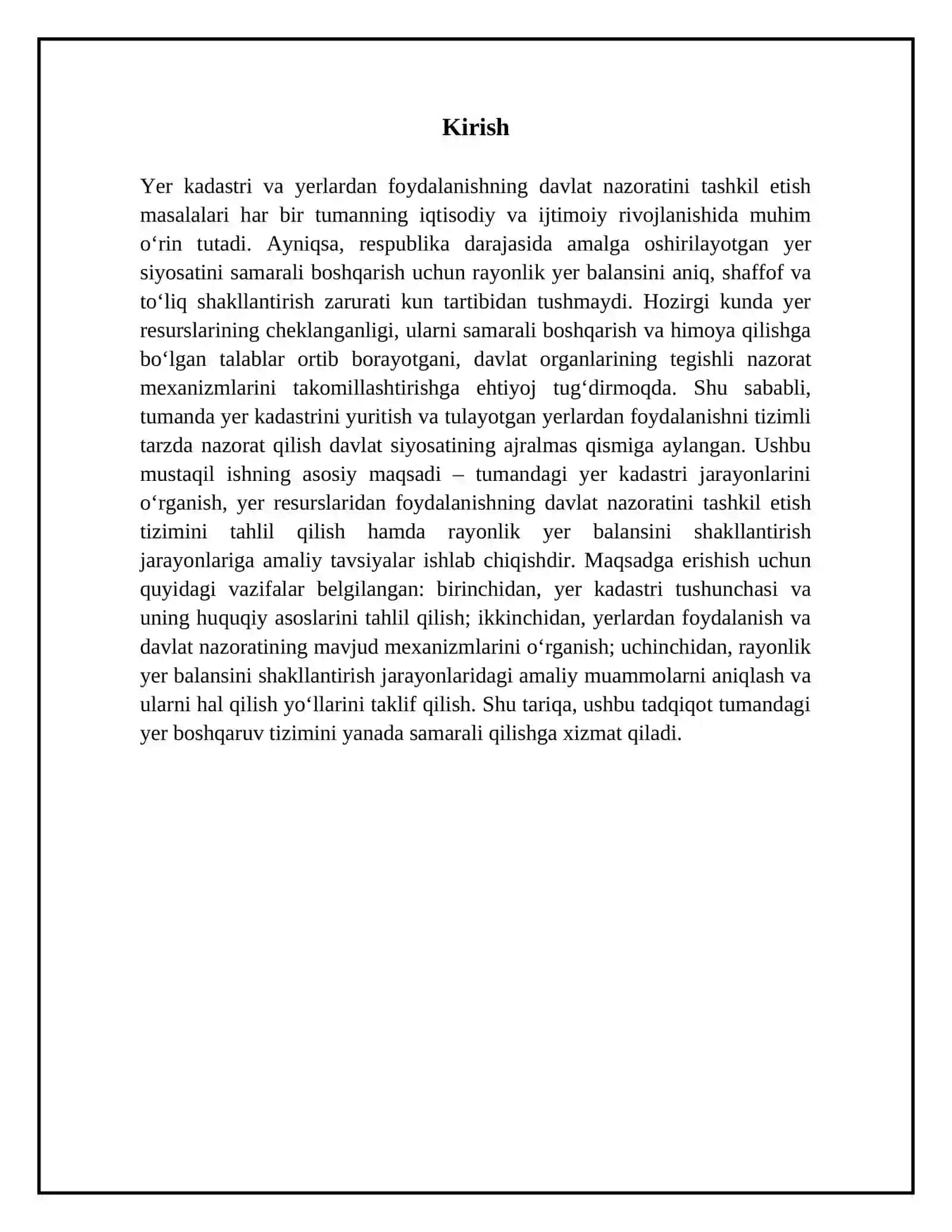 Tumanda yer kadastrini hamda yerlardan foydalanishning davlat nazoratini tashkil etish Rayonlik yer balansi 3