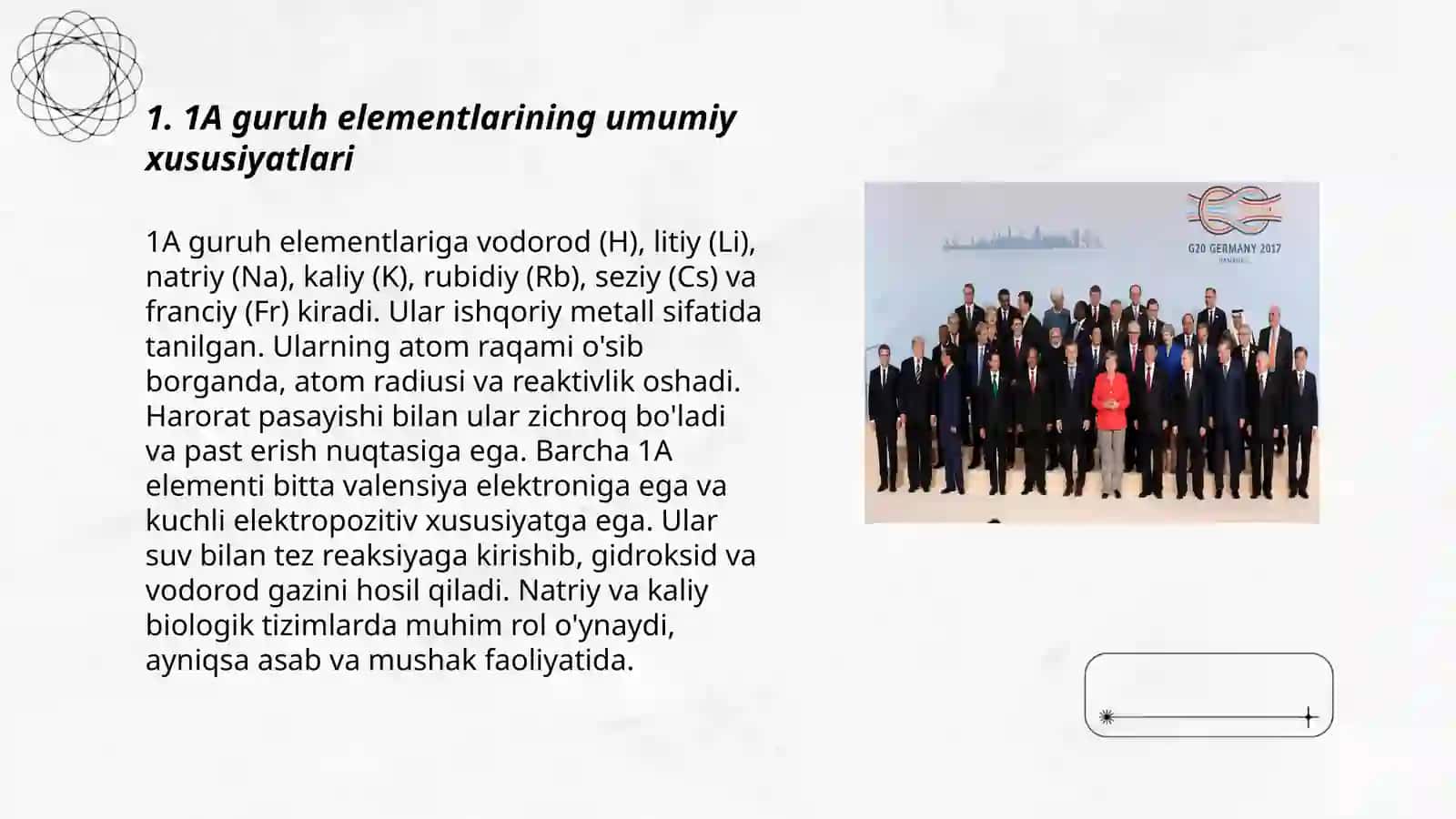 Davriy sistemaning asosiy gruppacha 1A guruh elementlari 3
