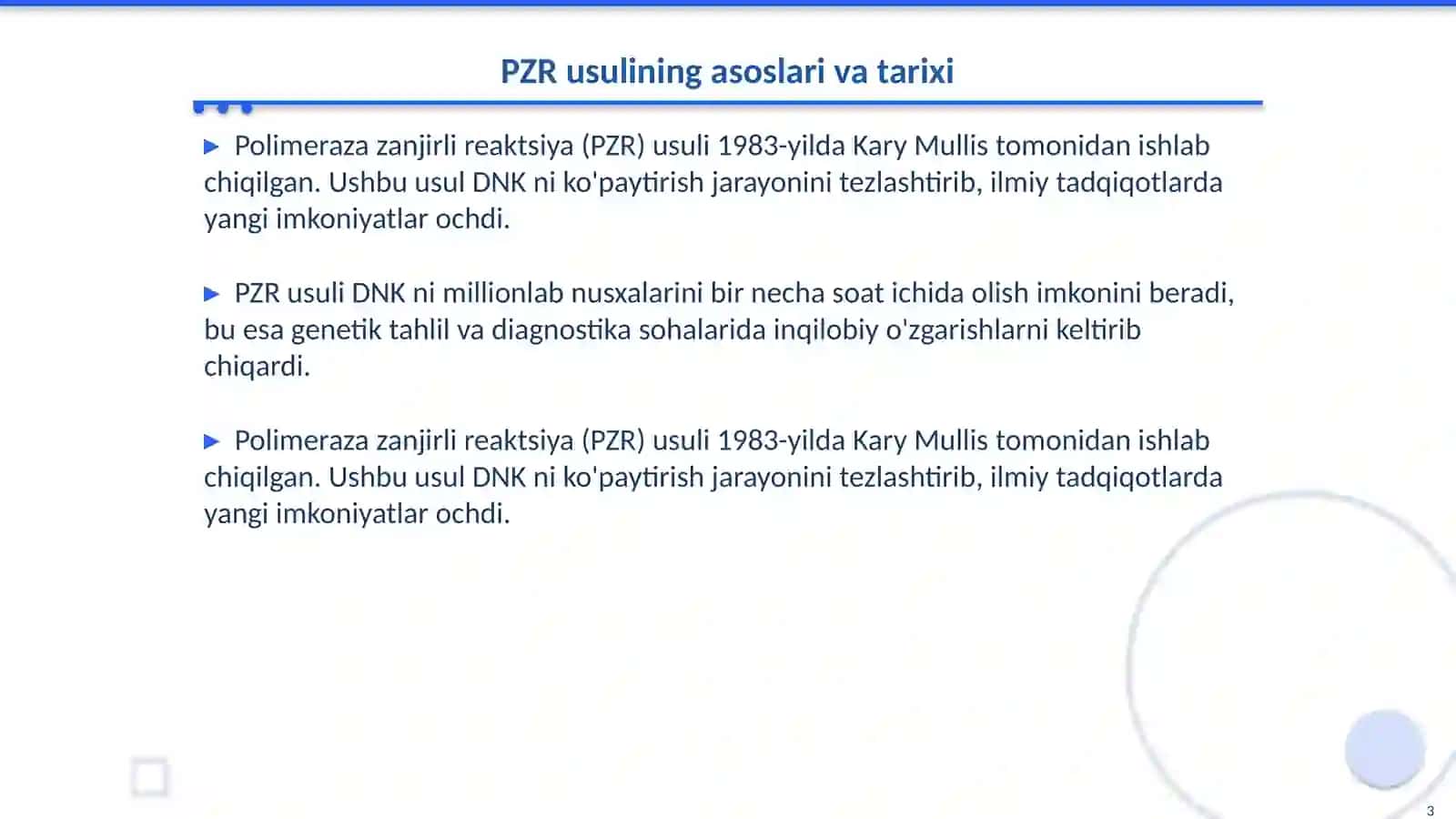 Molekulyar biologiya sohasida PZR usuli va uning fan rivojidagi yutuqlar 3
