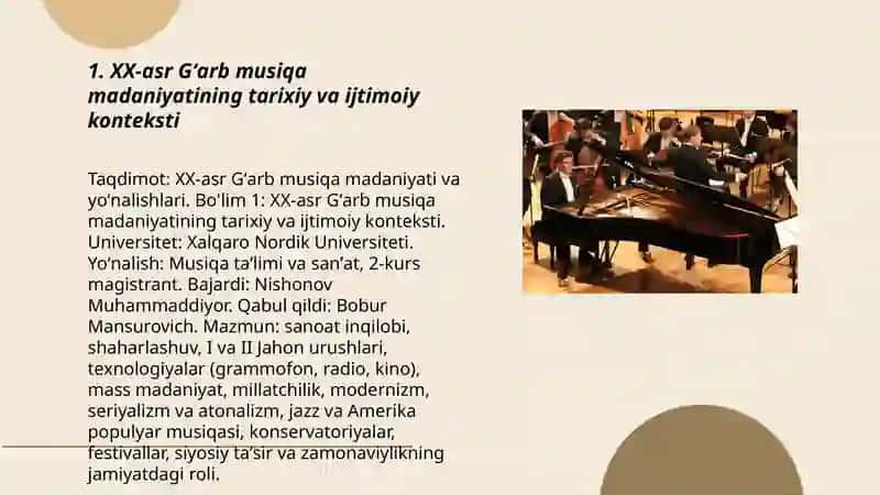 XX- asr Gʻarb musiqa madaniyati va yoʻnalishlari 3