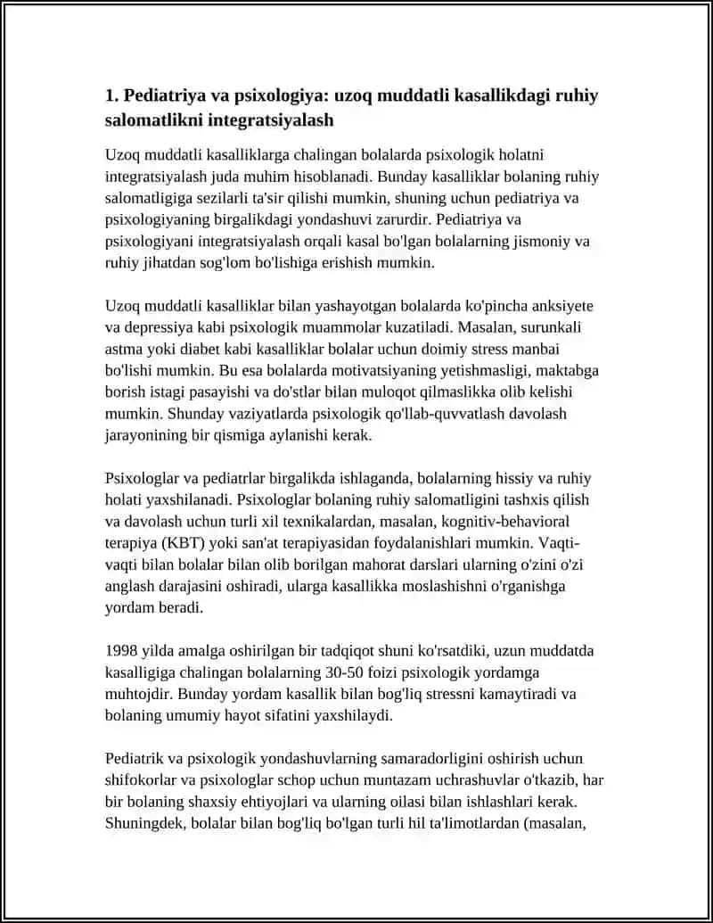 Uzoq muddatli kasallanganga bolalar davolashda fanlararo bog'liqlik 3