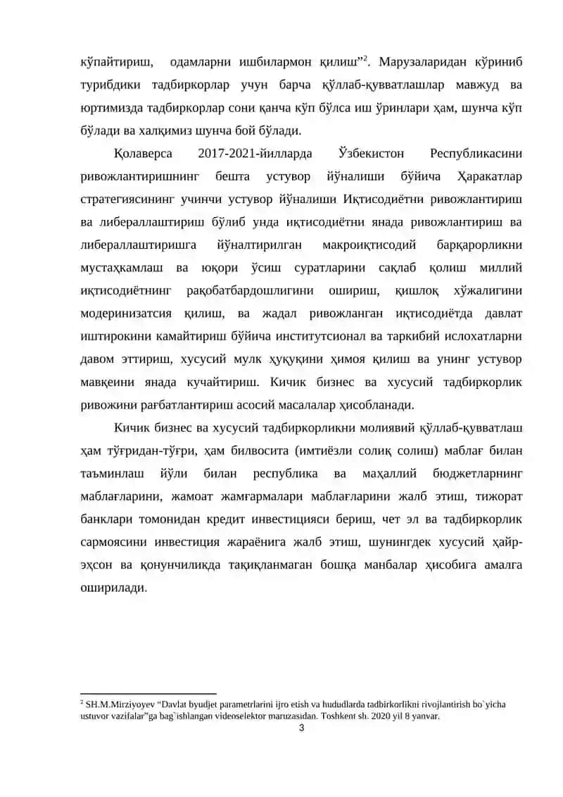 Ўзбекистон  Республикасида кичик бизнесни ривожлантиришнинг асосий йўналишлари 3
