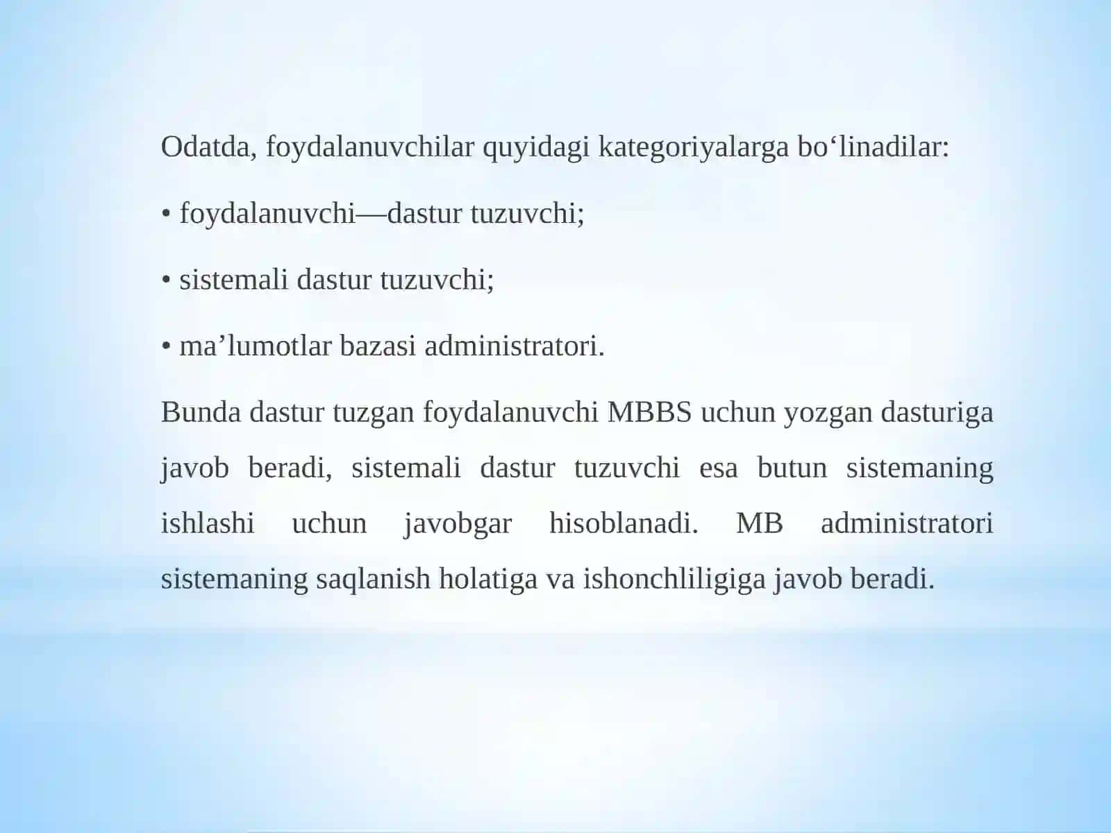 Berilganlar bazasini boshqaruvining texnik asoslari 3