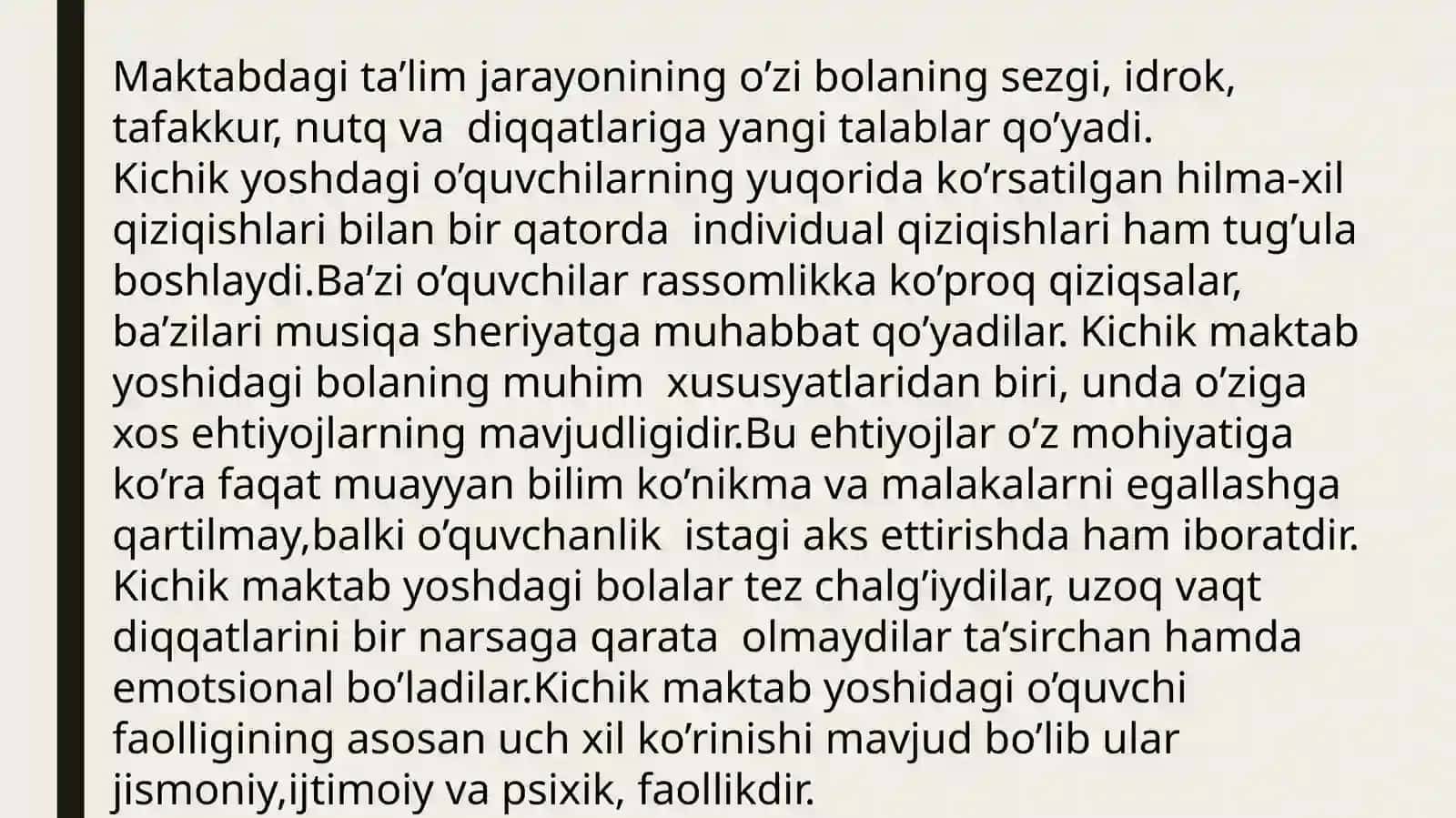 Kichik maktab Yoshi davri psixik rivojlanishning umumiy tasnifi 3