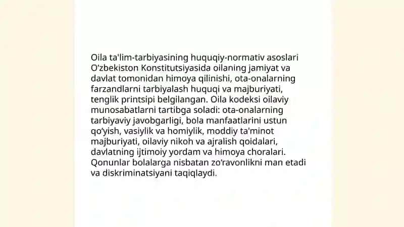 Oilada ta'lim va tarbiya jarayoni tashkil etishning huquqiy me'yoriy asoslari 3