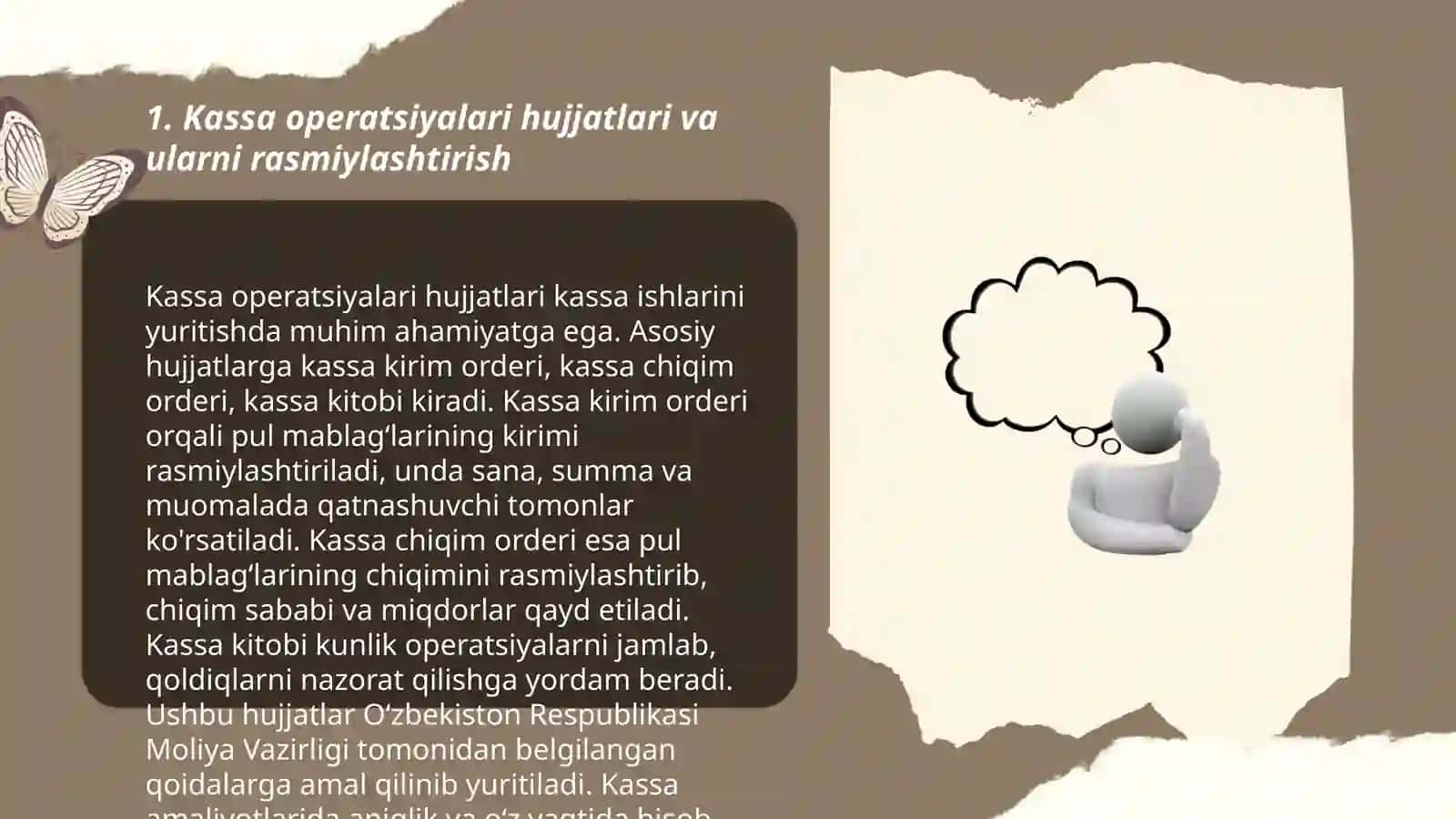 Kassa muomala hisobi, hisob-kitob, valyuta va maxsus schotlardagi pul mablagʻlarini hisobga olish 3