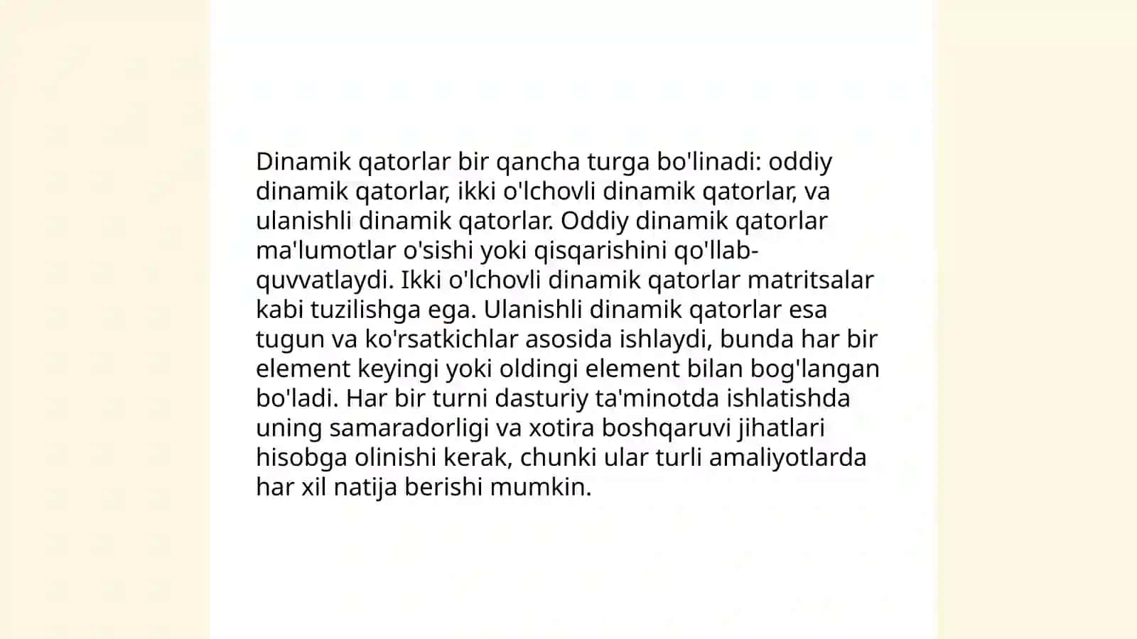 Dinamik qatorlar, turlari, ko‘rsatkichlari va statistik tahlil 3