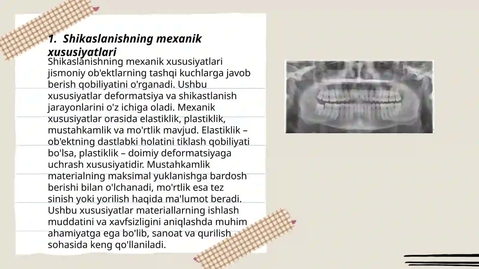 Shikaslanishning mexanik jixatlariniularning toqimalarinituzulishi va funksiyasiga tasirini shuningdek qayta qurush va davolash jarayoninitahlil qilish 3
