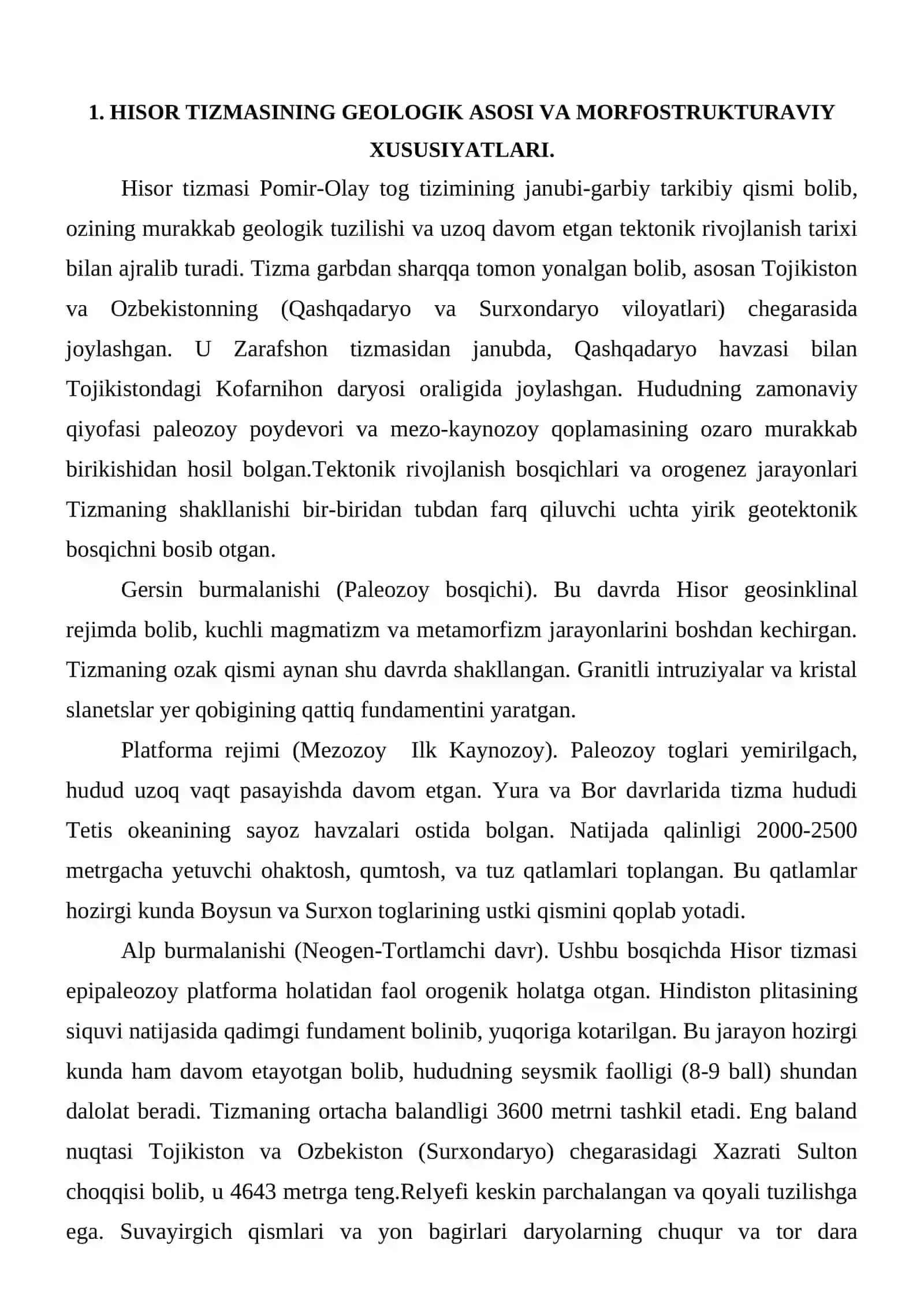 Hisor tizmasining geografik xususiyatlari 3