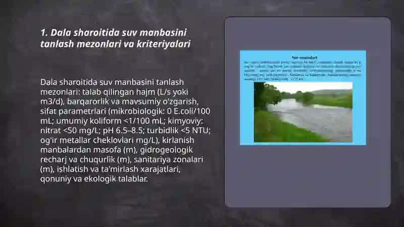 Dala sharoitida suv manbasini tanlash 3