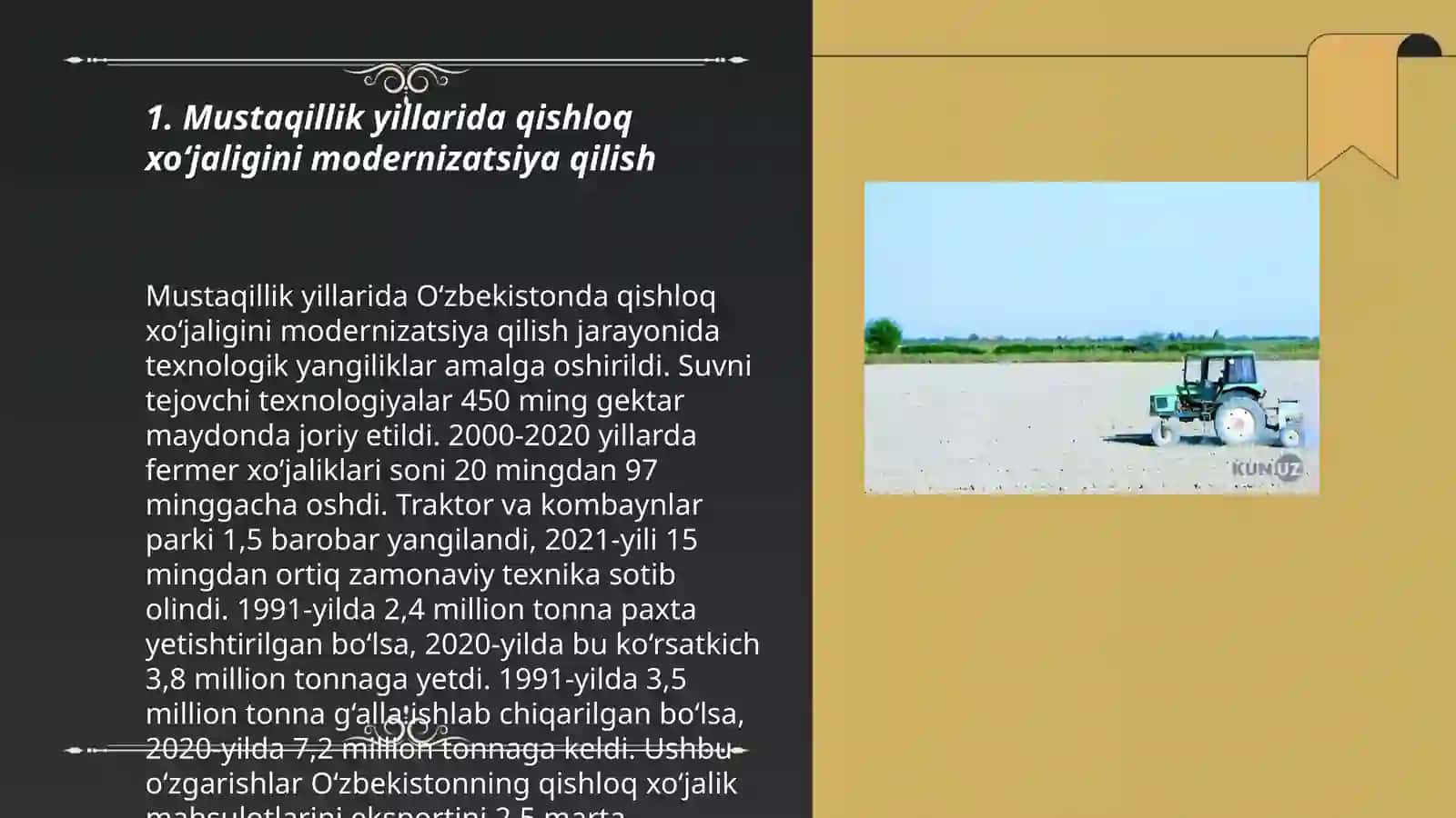 Mustaqillik yillarida qishloq xo‘jaligi va sanoat sohasidagi o‘zgarishlar 3