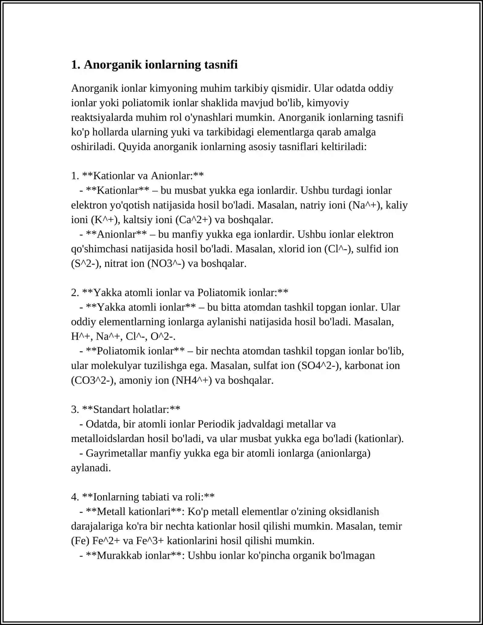 REFERAT: NOORGANIK IONLAR VA ULARNING FUNKSIYALARI 3