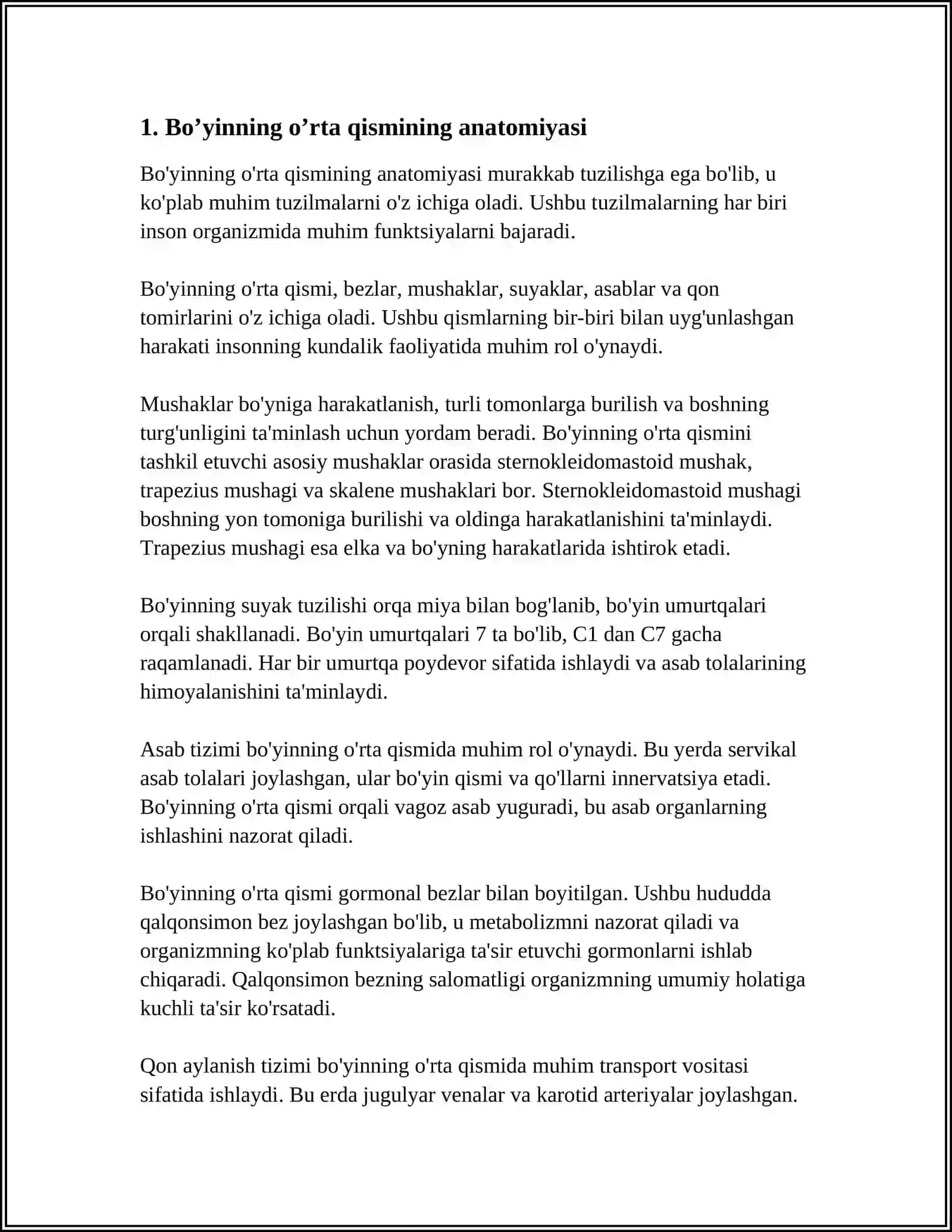 BO’YINNING O’RTA, YON OQMALARI VA KISTALARI - REFERAT 3