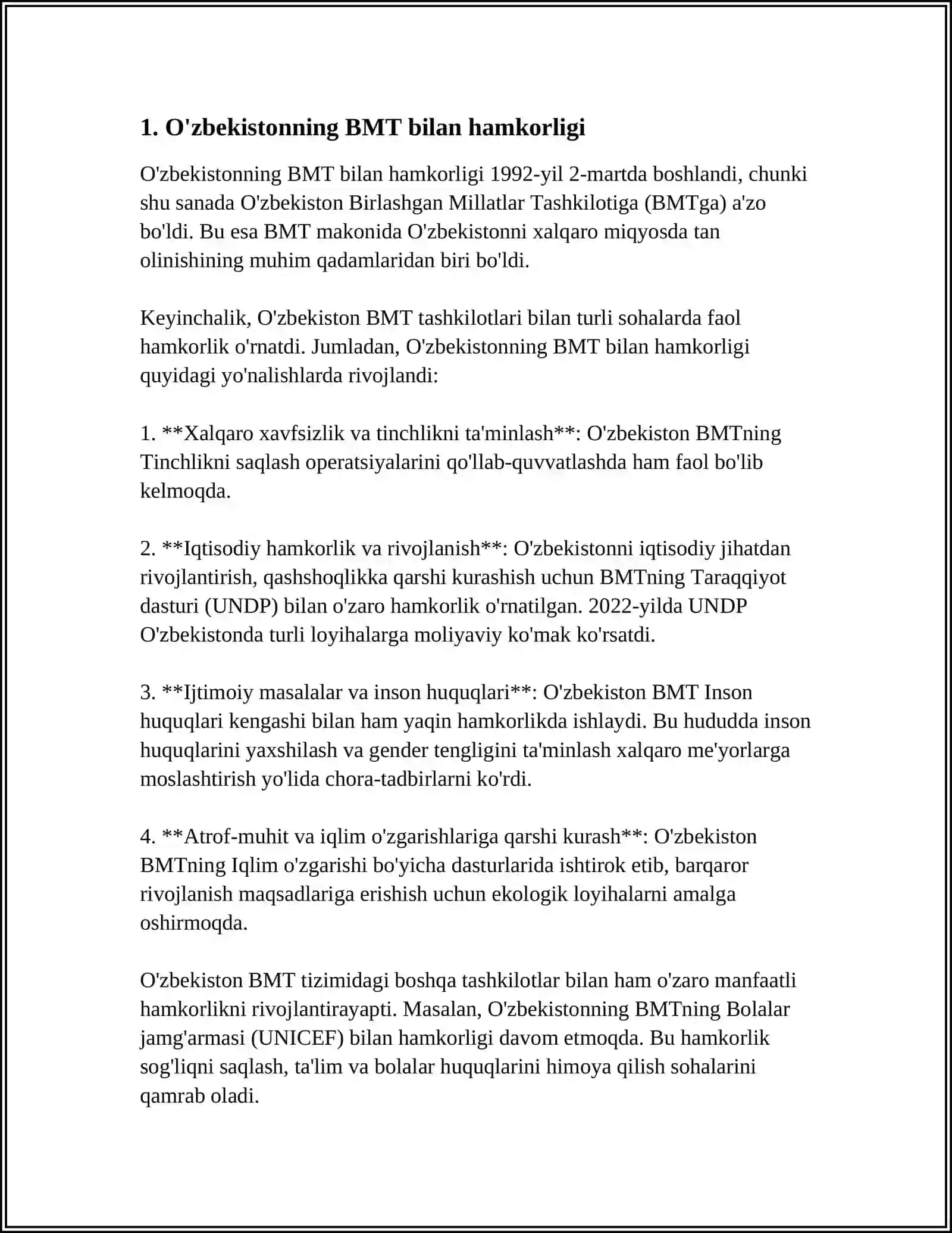 O'ZBEKISTONNING XALQARO TASHKILOTLAR BILAN HAMKORLIK ALOQALARI 3