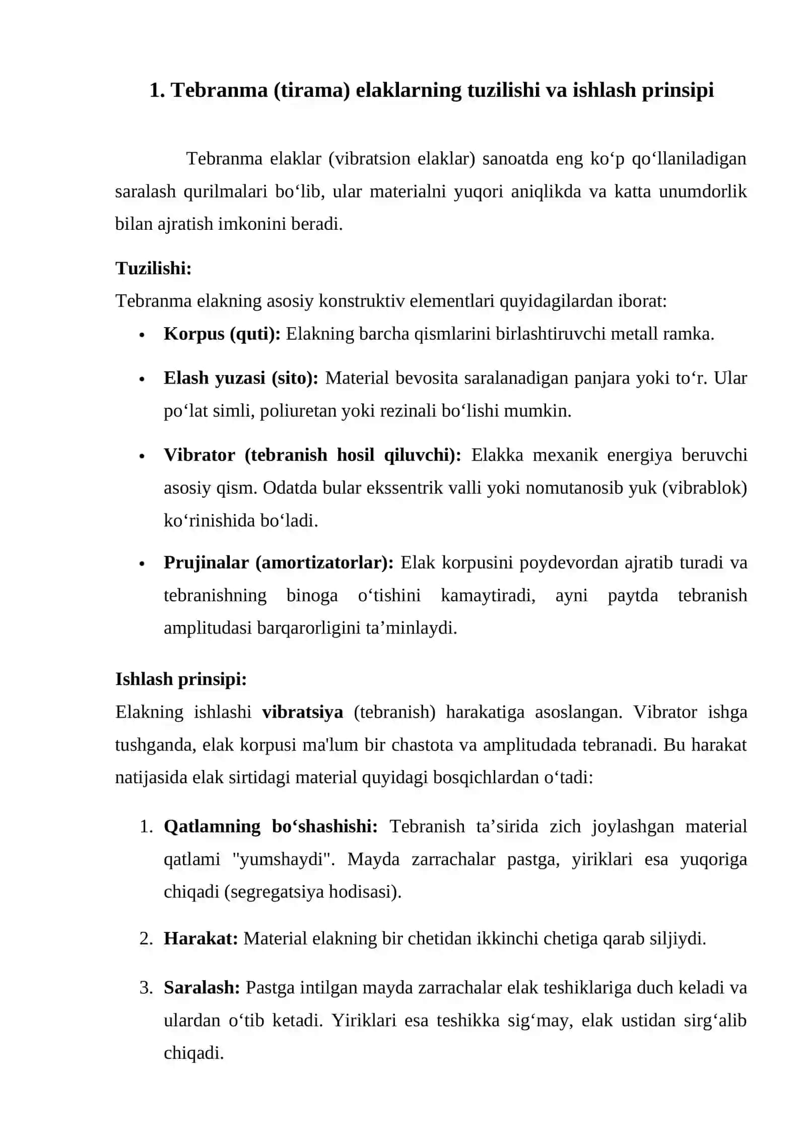Tirama va yoysimon elaklarning ishlash tartibi va tuzulishi 3