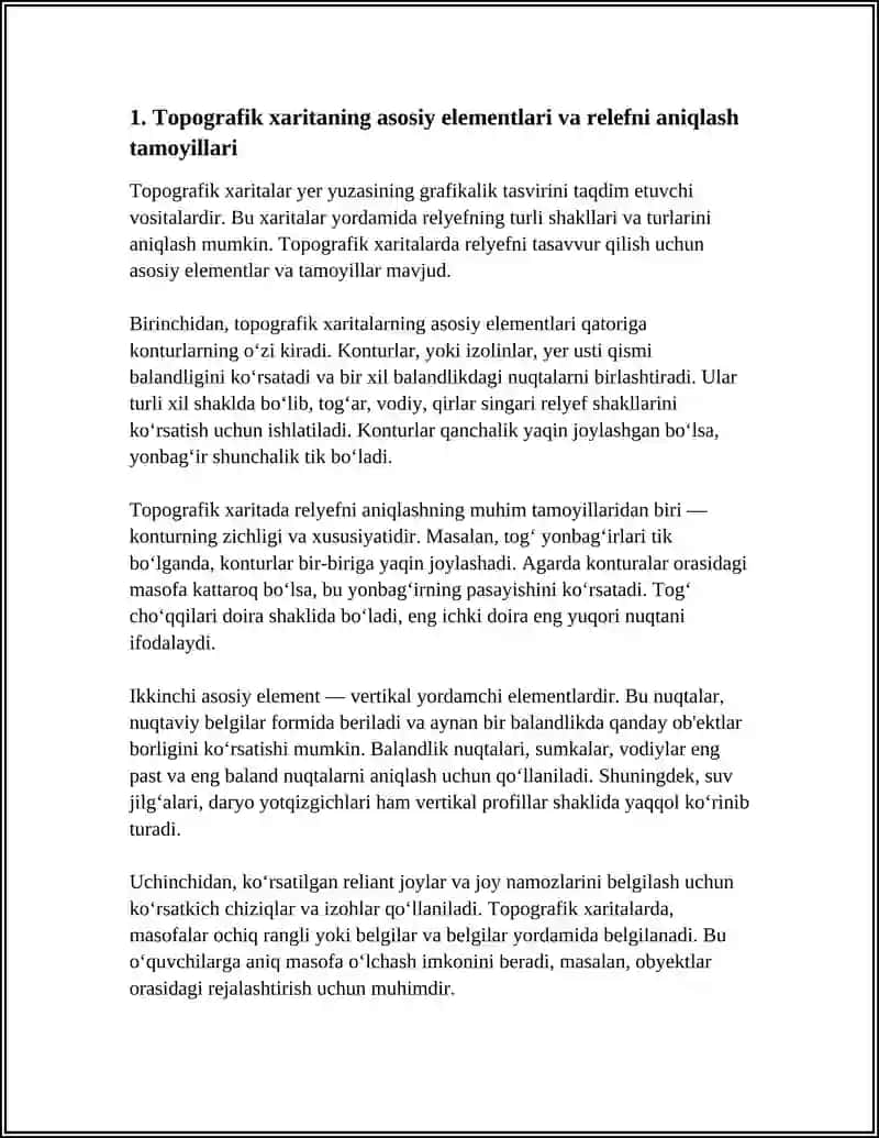TOPOGRAFIK KARTALARDAN FOYDALANIB RELYEF TURLARI VA SHAKILLARINI ANIQLASH 3