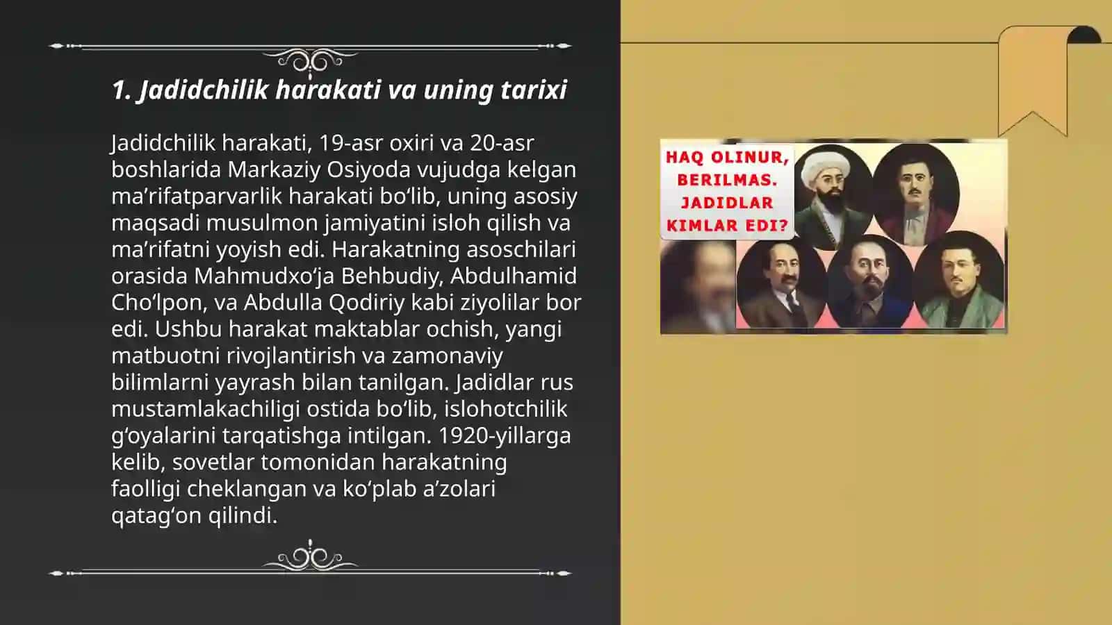 Jadid maʼrifatparvarlarining oʻlka ijtimoiy maʼnaviy hayotida tutgan oʻrni ( Munavvar Qori Fitrat Behbudiy Avloniy va boshqalar) 3