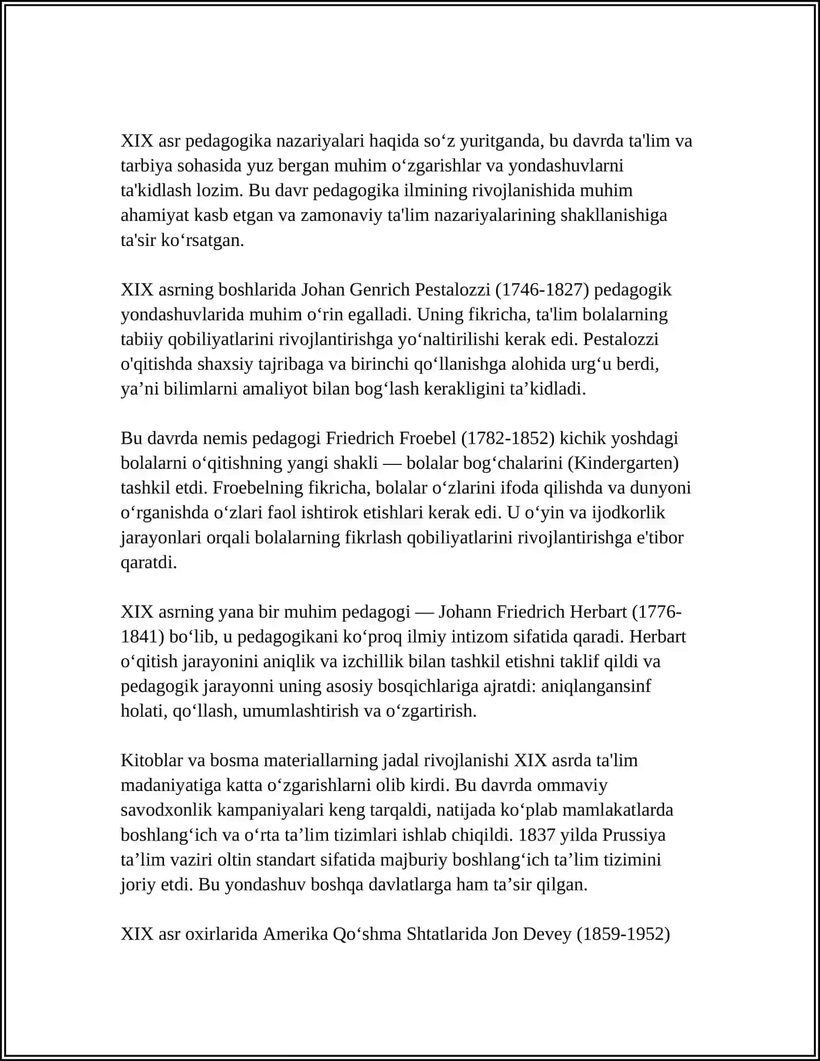 XIX ASRNING 2-YARIMI XX ASRDA JAHON PEDAGOGIKA FANINING RIVOJI 3