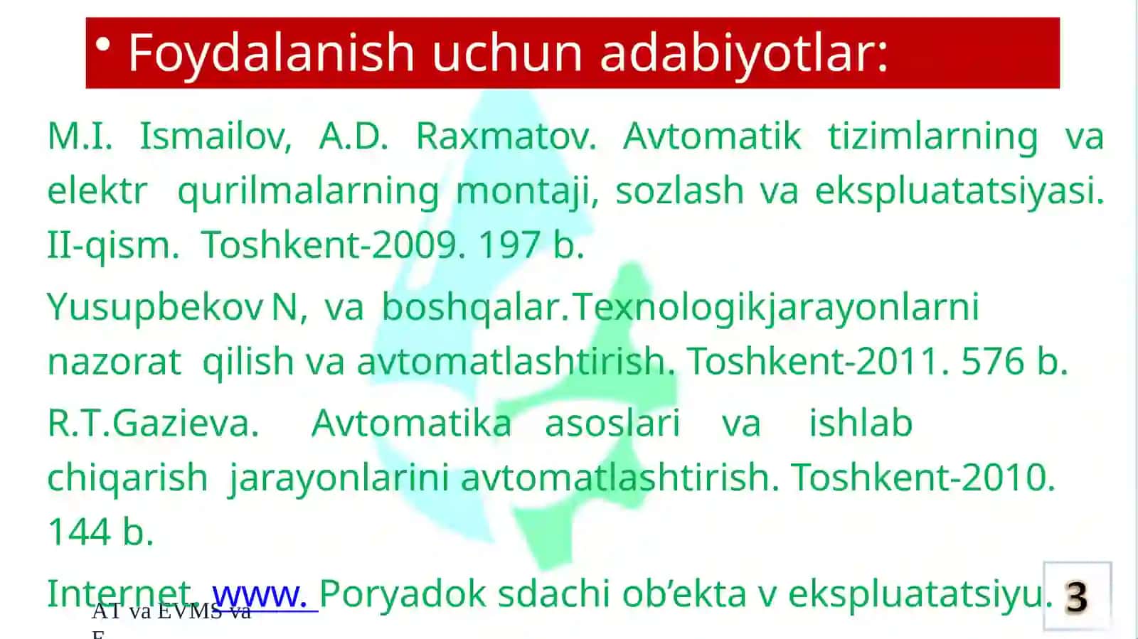 Avtomatlashtirish sistemalari ekspluatatsiyasi 3