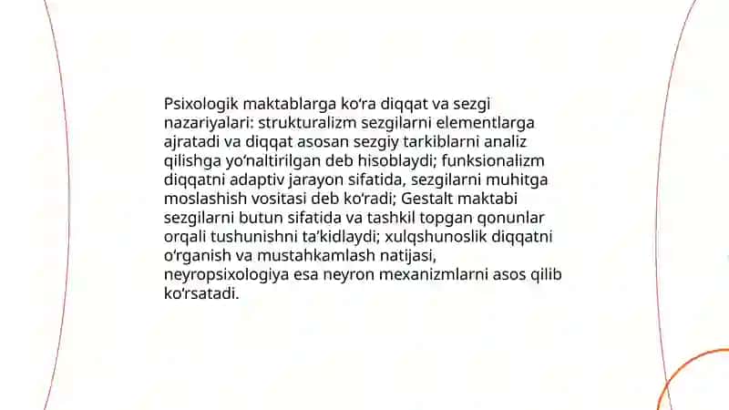 Psixologik maktablarga ko‘ra diqqat va sezgi nazariyalari 3