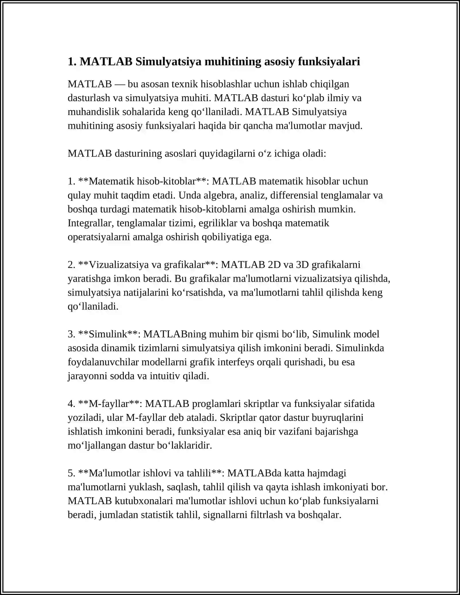 MATLAB SIMULYATSIYA MUHITI HAQIDA TUSHUNCHA BERING 3