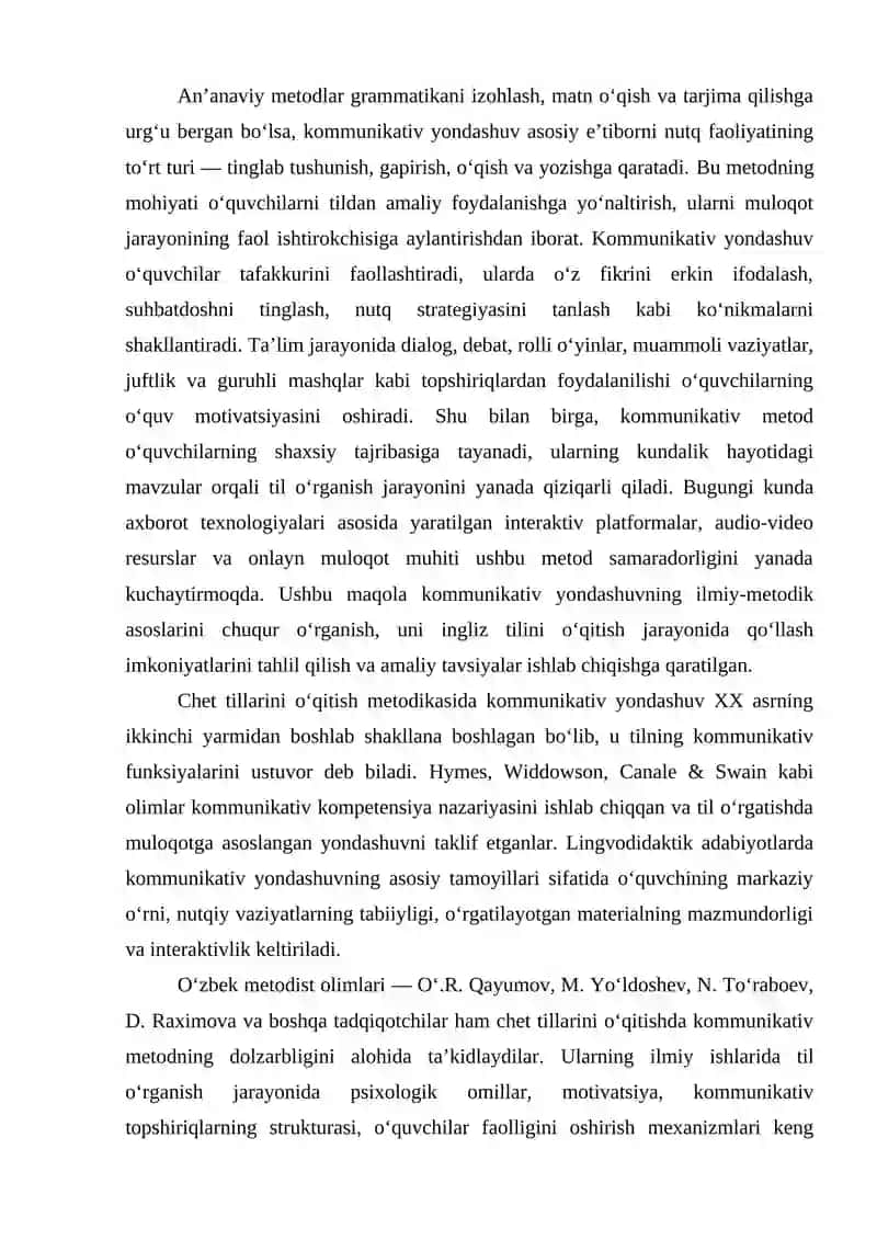 INGLIZ TILINI O‘QITISHDA KOMMUNIKATIV YONDASHUVNING SAMARADORLIGI 3