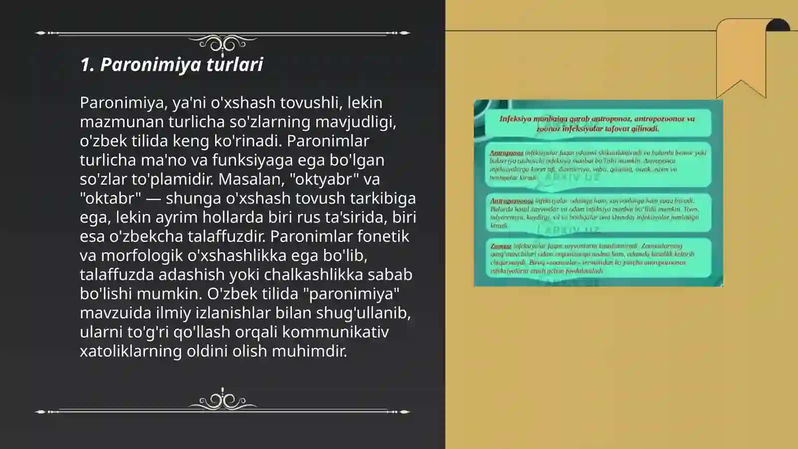 Paronimiya, diponimiya, graduonimiya, partonimiya haqida 3