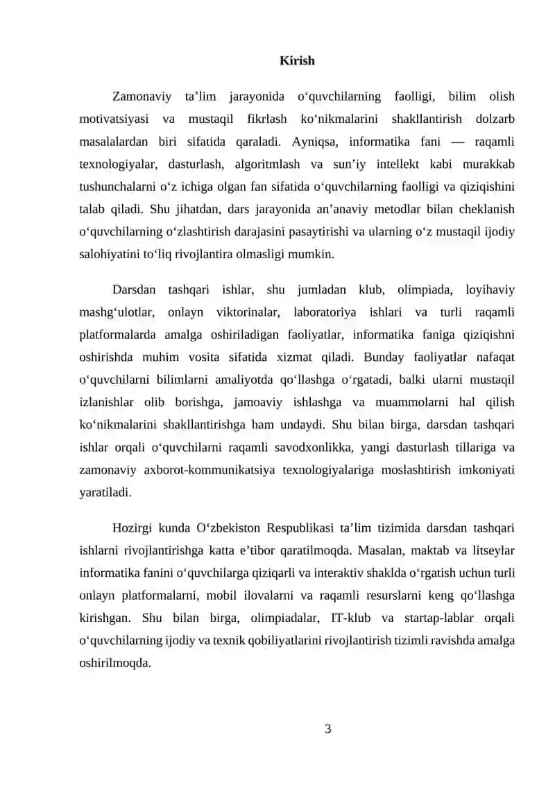 KURS ISHI: “Darsdan tashqari ishlar orqali informatika faniga qiziqishni oshirish” 3
