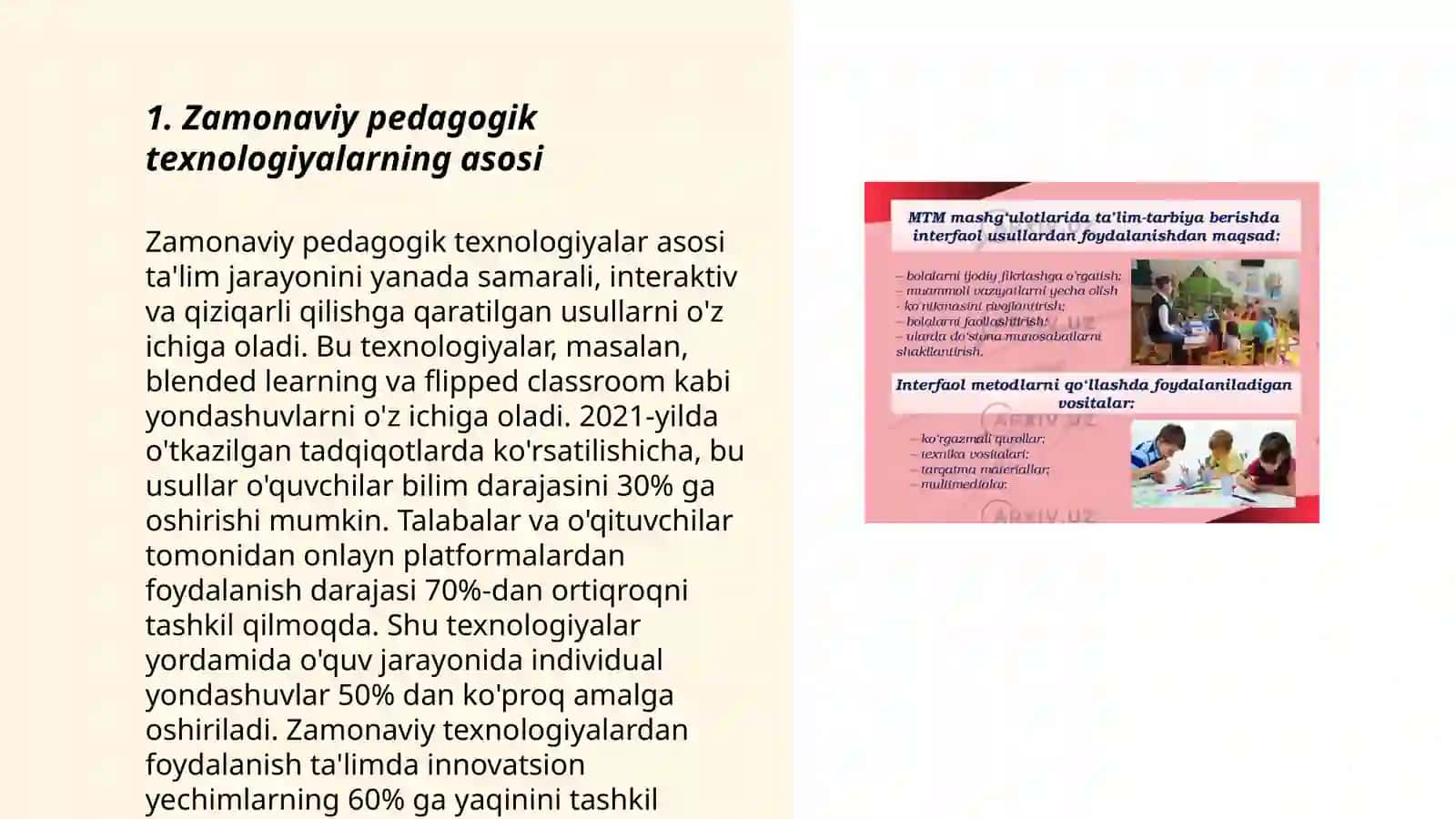 Zamonaviy pedagogik texnalogiyalar tasnifini tuzish. Bialogik talim jarayonning zamonaviy texnalogik modelini loyhalash 3