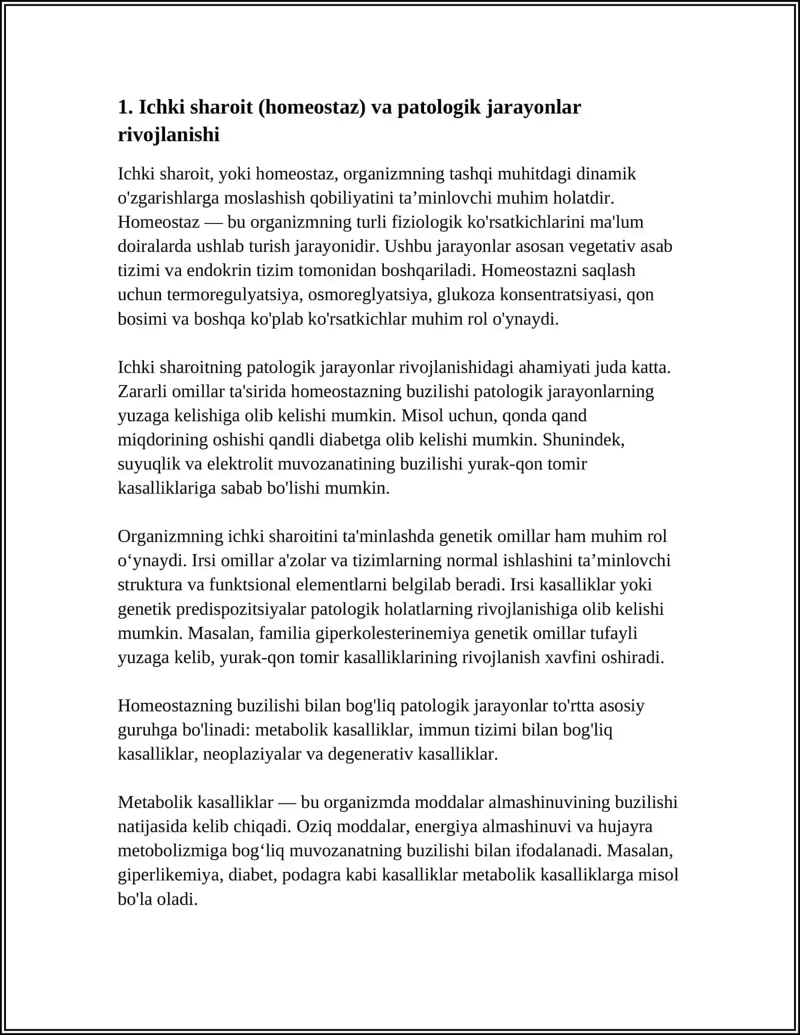 PATOLOGIK JARAYONLAR RIVOJLANISHIDA ICHKI SHAROITLARNING AHAMIYATI. IRSIYAT PATOFIZIOLOGIYASI 3