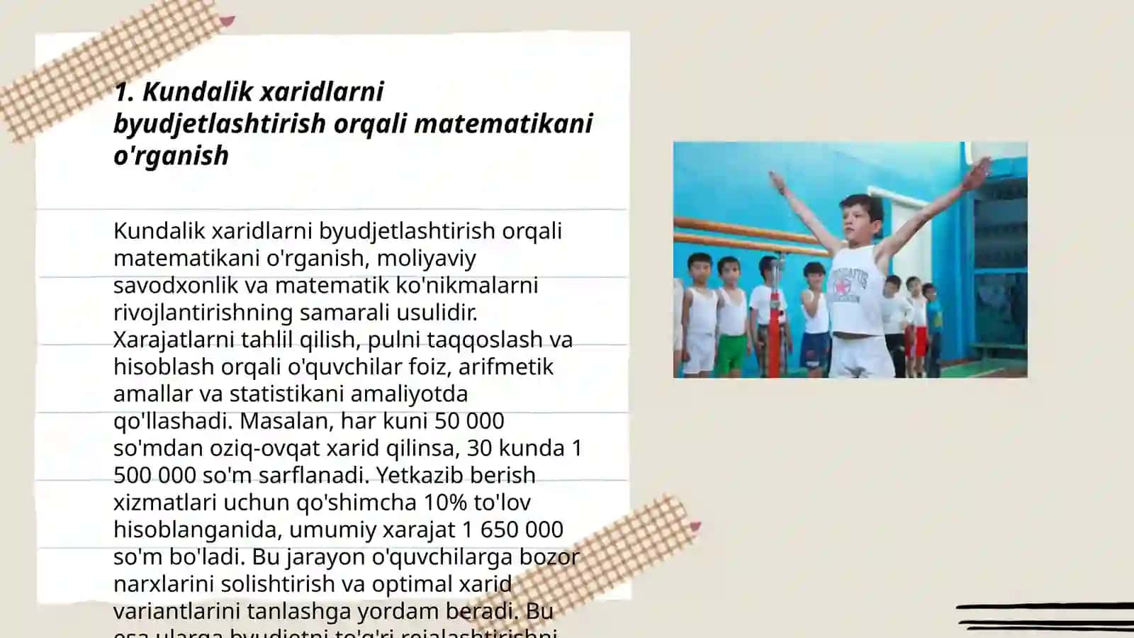 Maktabga tayyorlov guruh matematika mashg'ulotlarini kundalik turmush bn boģlash orqali amalga oshirish yòllari 3