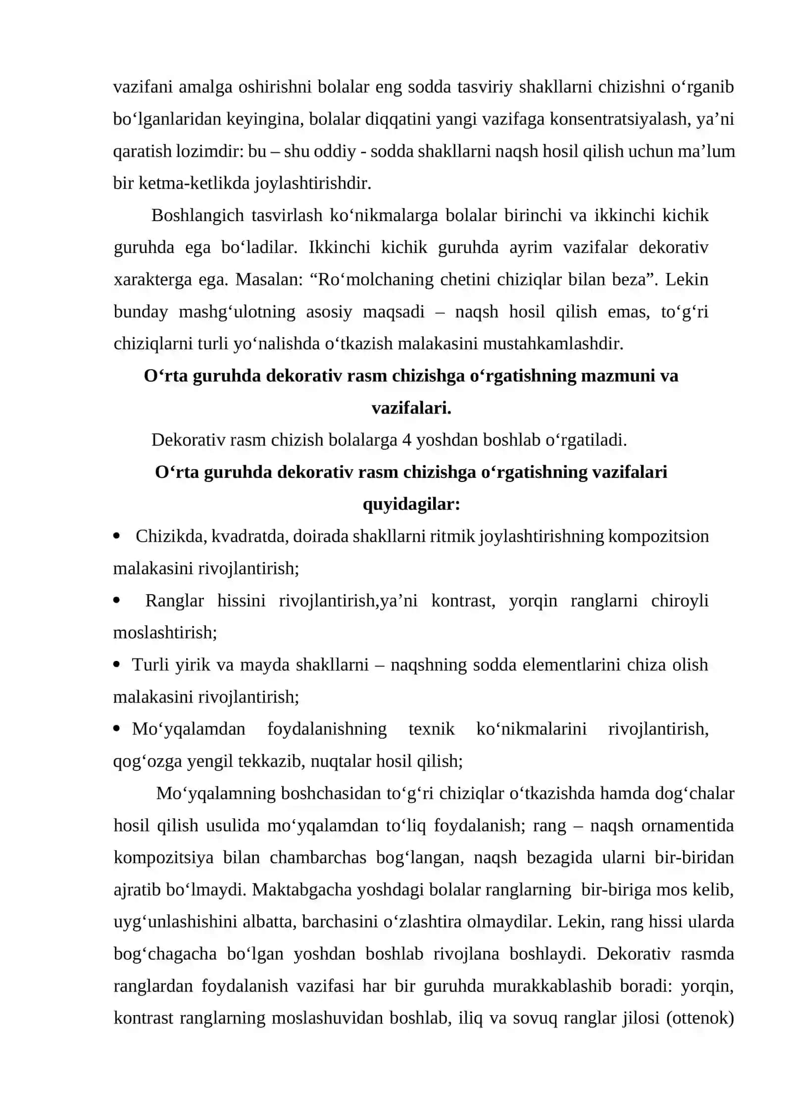 Maktabgacha ta’lim muassasasida dekorativ rasm chizishga o‘rgatishning vazifalari 3