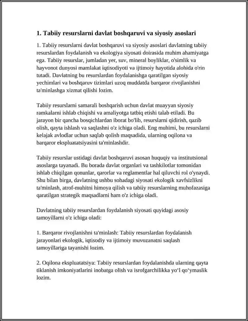 Davlatning Tabiiy Resurslardan Foydalanish va Ekologiya Siyosati 3
