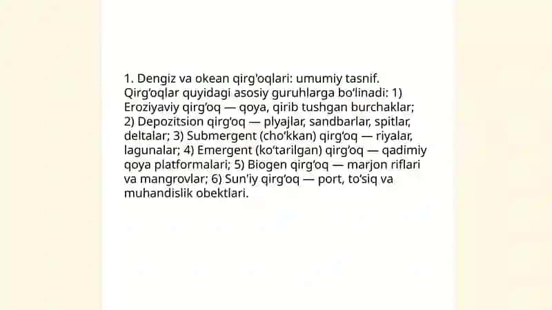 Dengiz, okean qirg'oqlari, ularning hosil bo‘lish va o'zgarishi 3