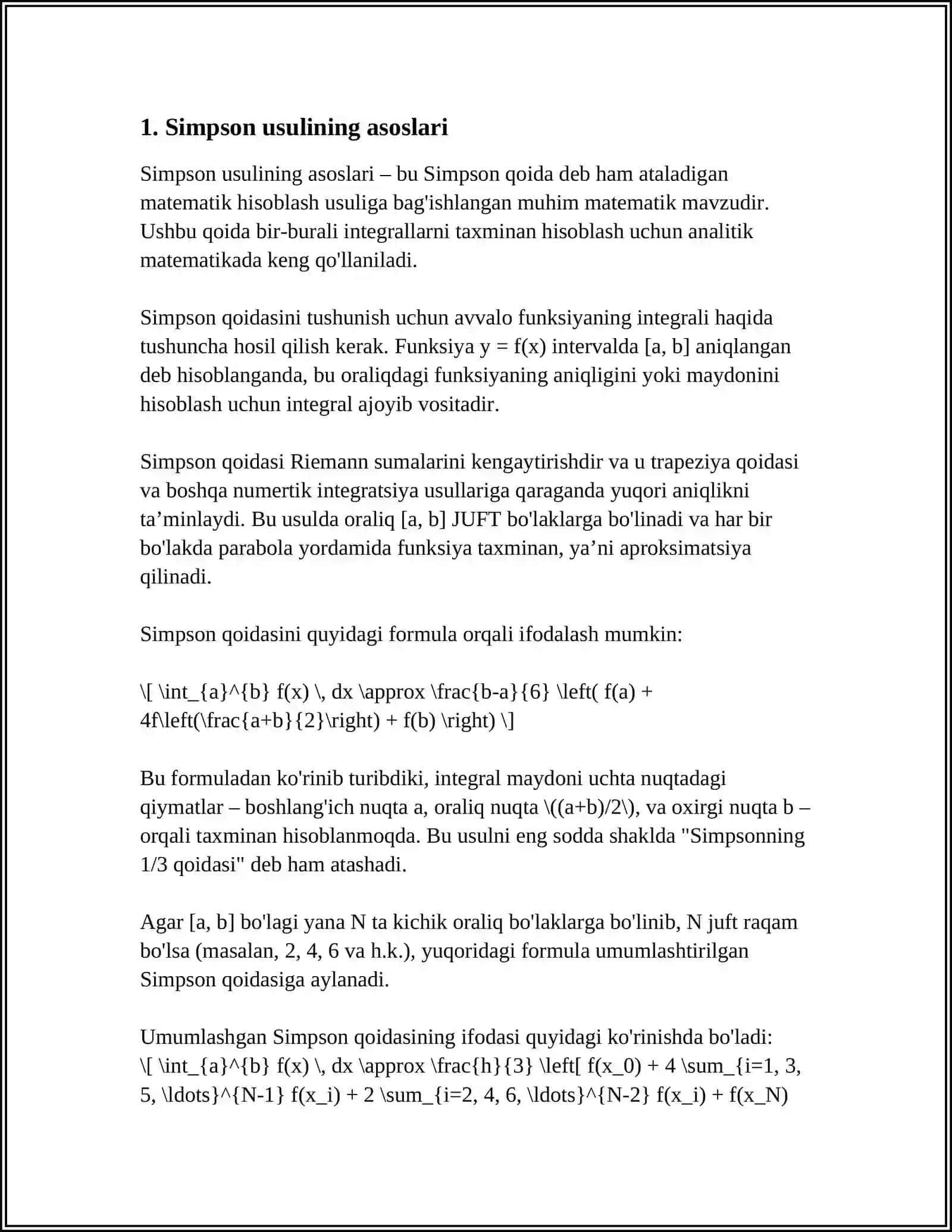 INTEGRALLARNI TAQRIBIY HISOBLASH USULLARI.SIMPSON USULI 3