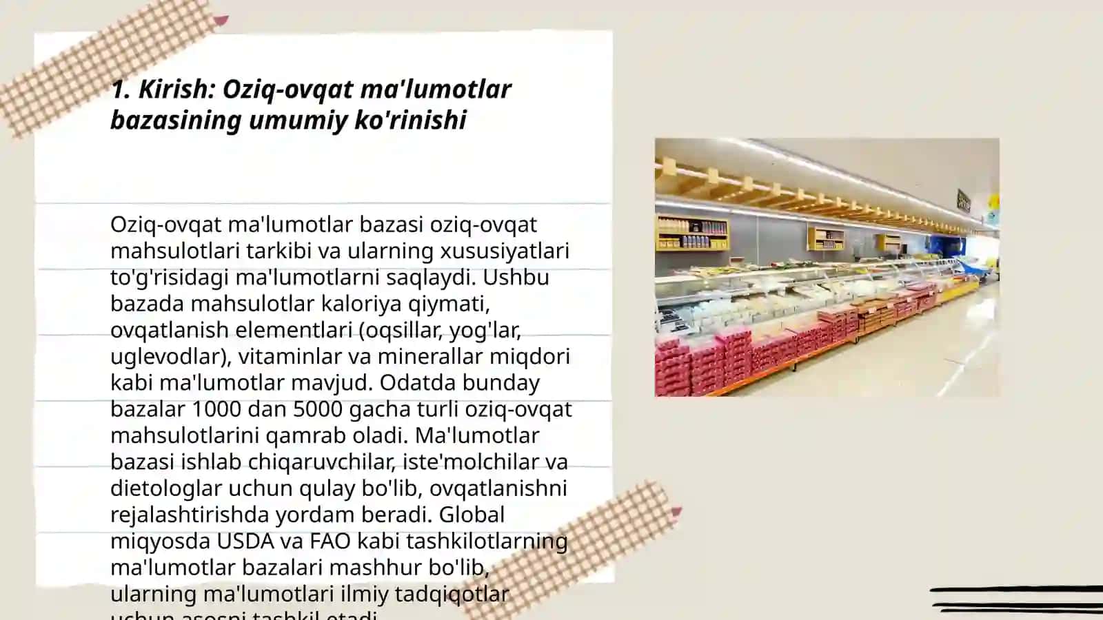 OZIQ-OVQAT MAGAZINI UCHUN MA’LUMOTLAR BAZASINI LOYIHALASH 3