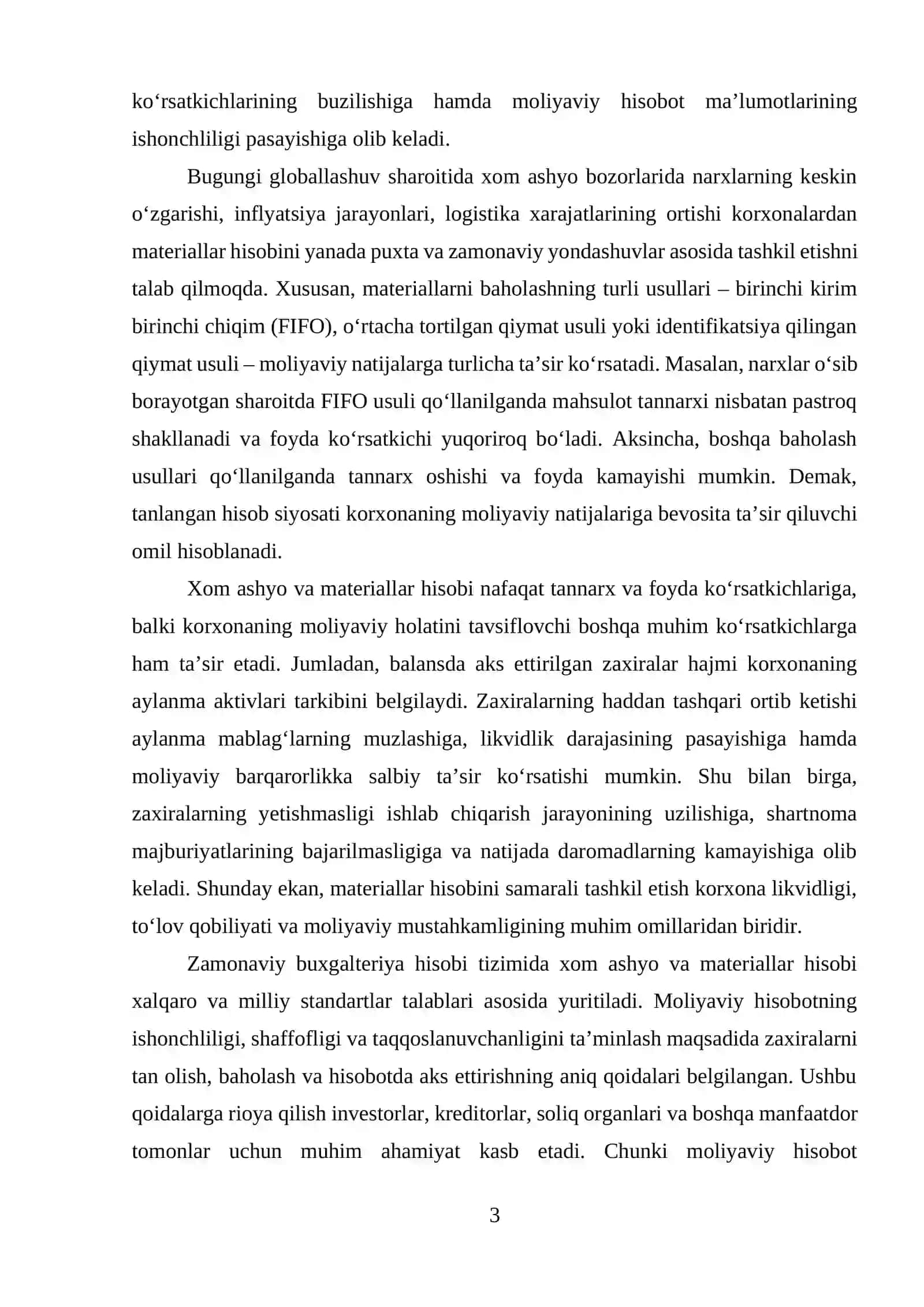 XOM ASHYO VA MATERIALLAR HISOBINING MOLIYAVIY NATIJALAR VA HISOBOT KO‘RSATKICHLARIGA TA’SIRI 3